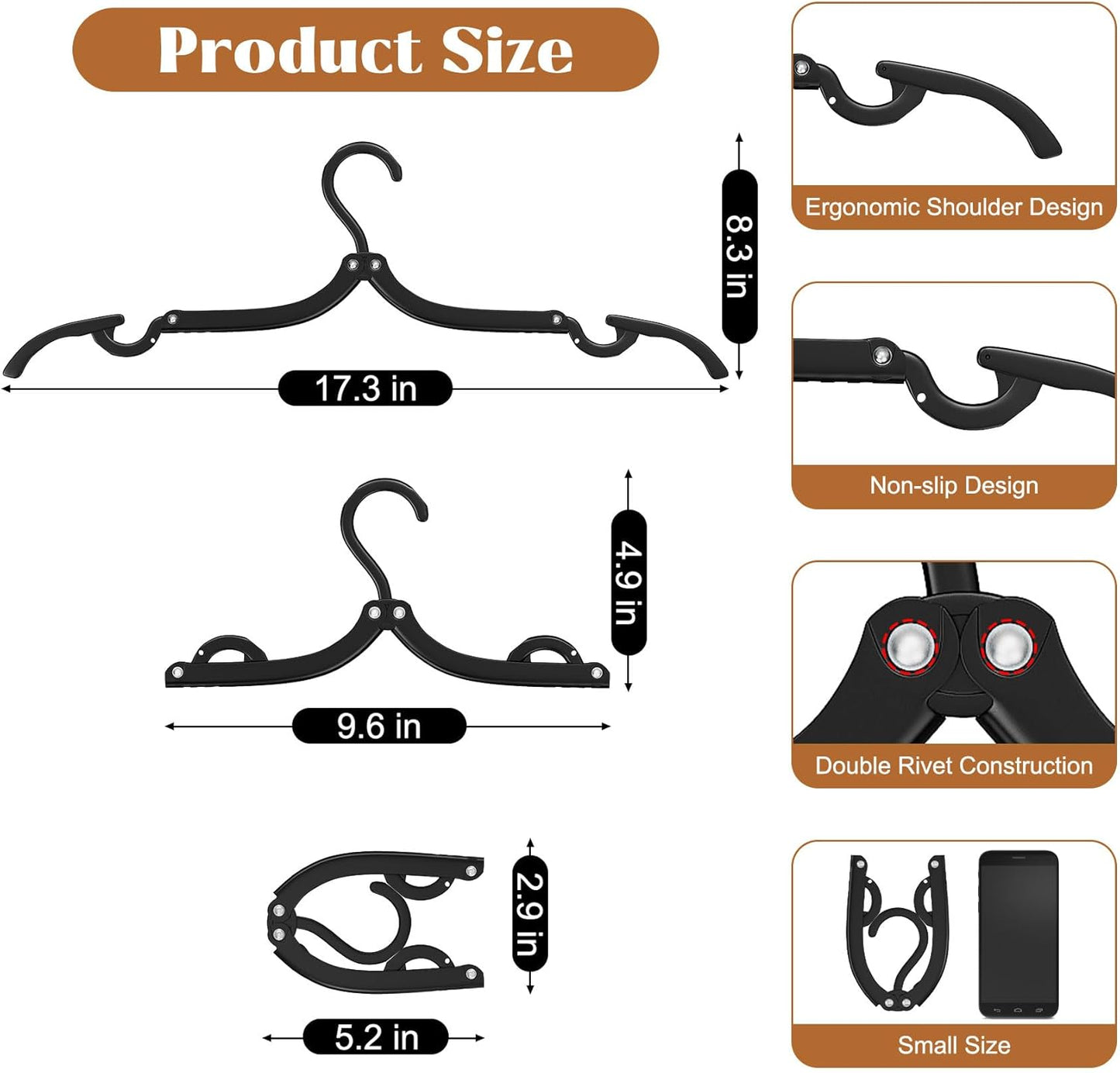12 Pcs Portable Travel Hangers for Cruise Ship Essentials 2026, Plastic Folding Foldable Hangers Clothes Drying Rack Travel Accessories for Suitcase, RV, Camping, Flying, Hotel, Road Trip (Black)