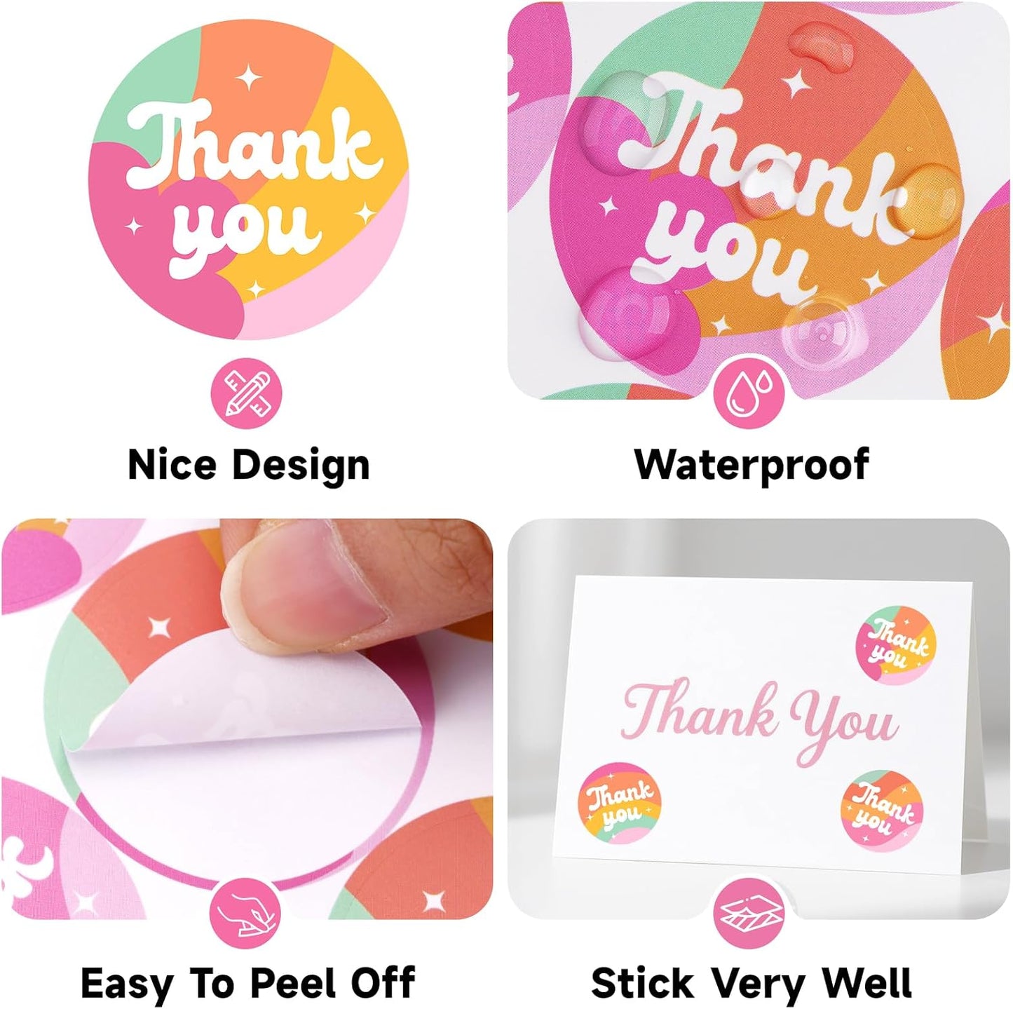 Thank You Stickers - Rainbow Star Thank You Stickers for Small Business 480Pcs 1.5In Thank You Sticker for Packaging Self Adhesive Thank You Party Favor Seal Label Sticker for Card(4 Design)