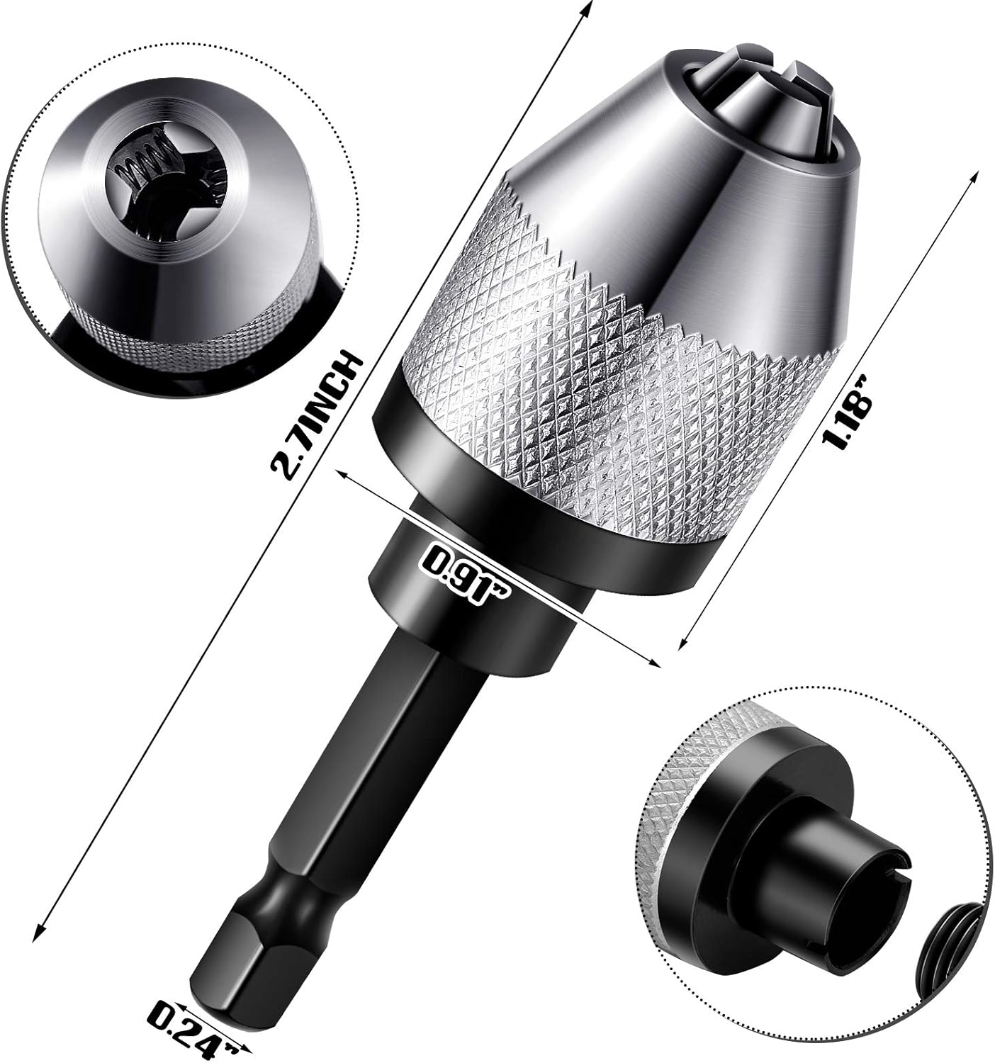 Keyless Drill Chuck Bit 1/4 Inch Hex Shank Keyless Drill Chuck Fast Change Converter Extension Screwdriver Adapter in 0.3-6.5 Mm, 0.3-3.6 mm for Tool Attachment(2 Pieces)
