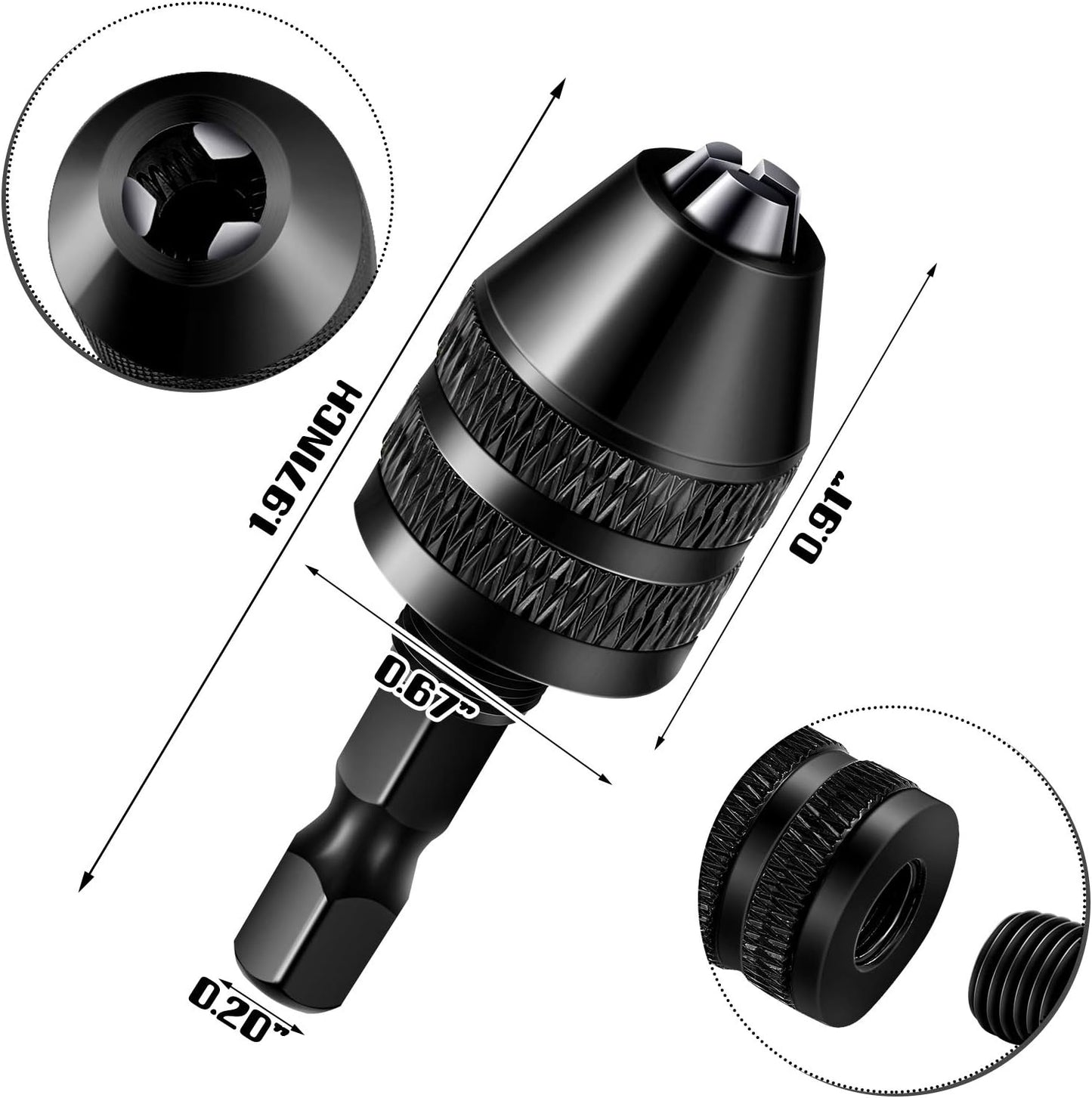 Keyless Drill Chuck Bit 1/4 Inch Hex Shank Keyless Drill Chuck Fast Change Converter Extension Screwdriver Adapter in 0.3-6.5 Mm, 0.3-3.6 mm for Tool Attachment(2 Pieces)