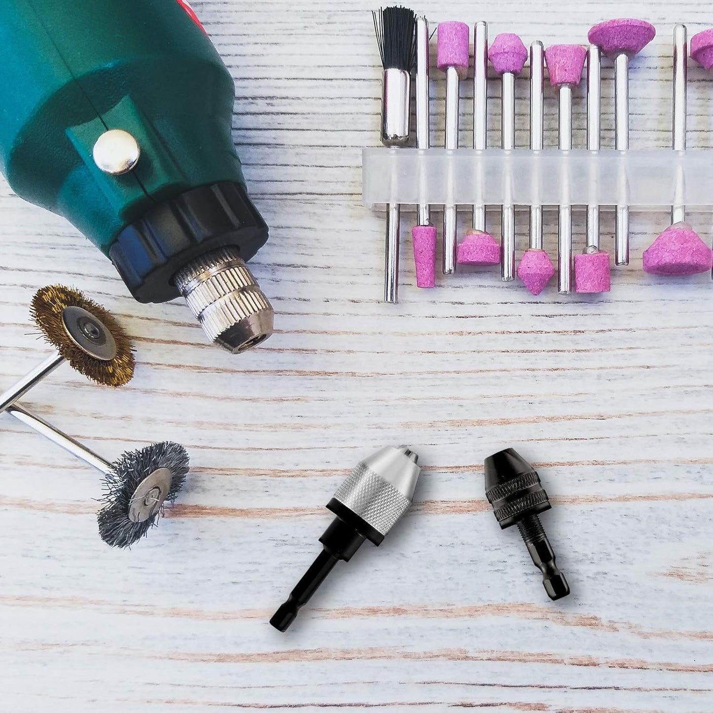 Keyless Drill Chuck Bit 1/4 Inch Hex Shank Keyless Drill Chuck Fast Change Converter Extension Screwdriver Adapter in 0.3-6.5 Mm, 0.3-3.6 mm for Tool Attachment(2 Pieces)