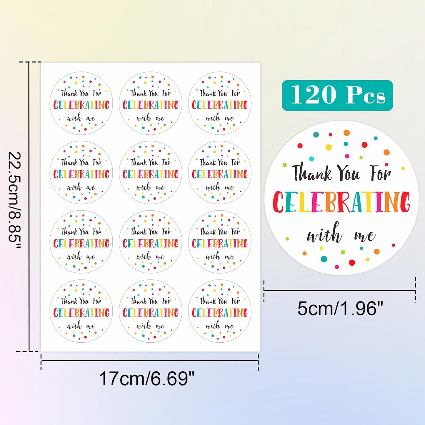 300Pcs Thank You Stickers - 2'' Thank You for Celebrating with Me Stickers Colorful Dot Thank You Birthday Party Favor Sticker Self Adhesive Thank You Seal Label Sticker for Gift Wedding Grad