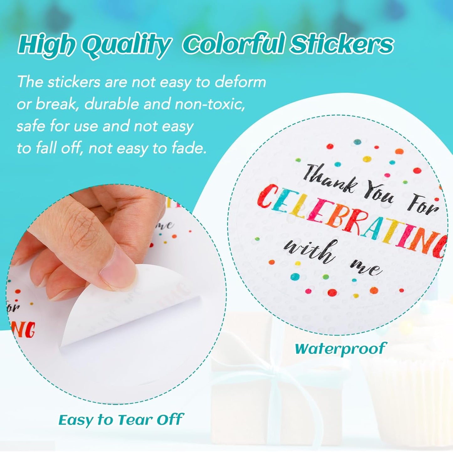 300Pcs Thank You Stickers - 2'' Thank You for Celebrating with Me Stickers Colorful Dot Thank You Birthday Party Favor Sticker Self Adhesive Thank You Seal Label Sticker for Gift Wedding Grad