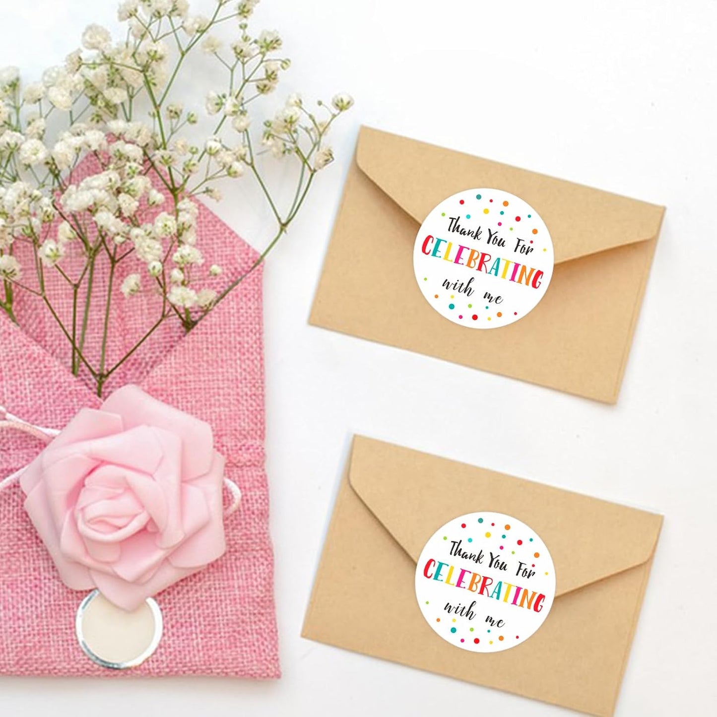 300Pcs Thank You Stickers - 2'' Thank You for Celebrating with Me Stickers Colorful Dot Thank You Birthday Party Favor Sticker Self Adhesive Thank You Seal Label Sticker for Gift Wedding Grad