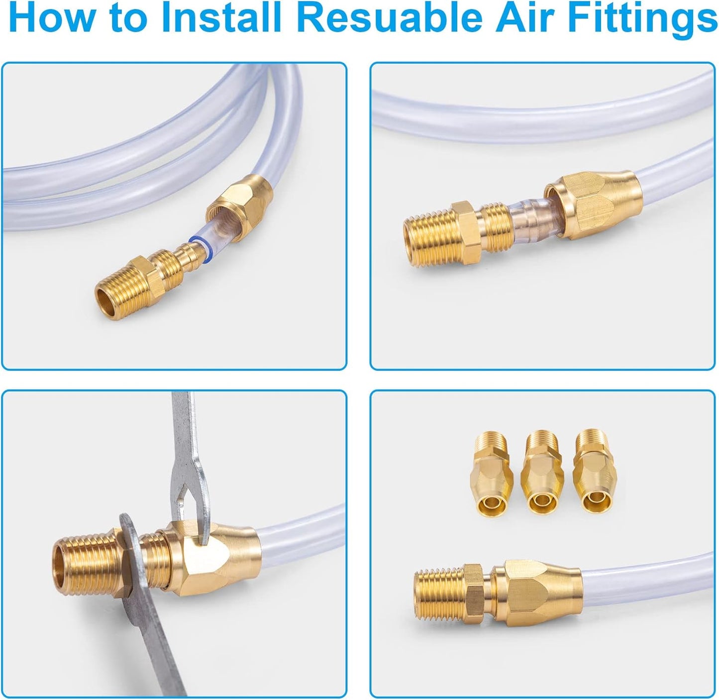 Premium Solid Brass 4PCS Reusable Replacement Fitting For 1/4-Inch ID Hose,1/4-Inch NPT Rigid