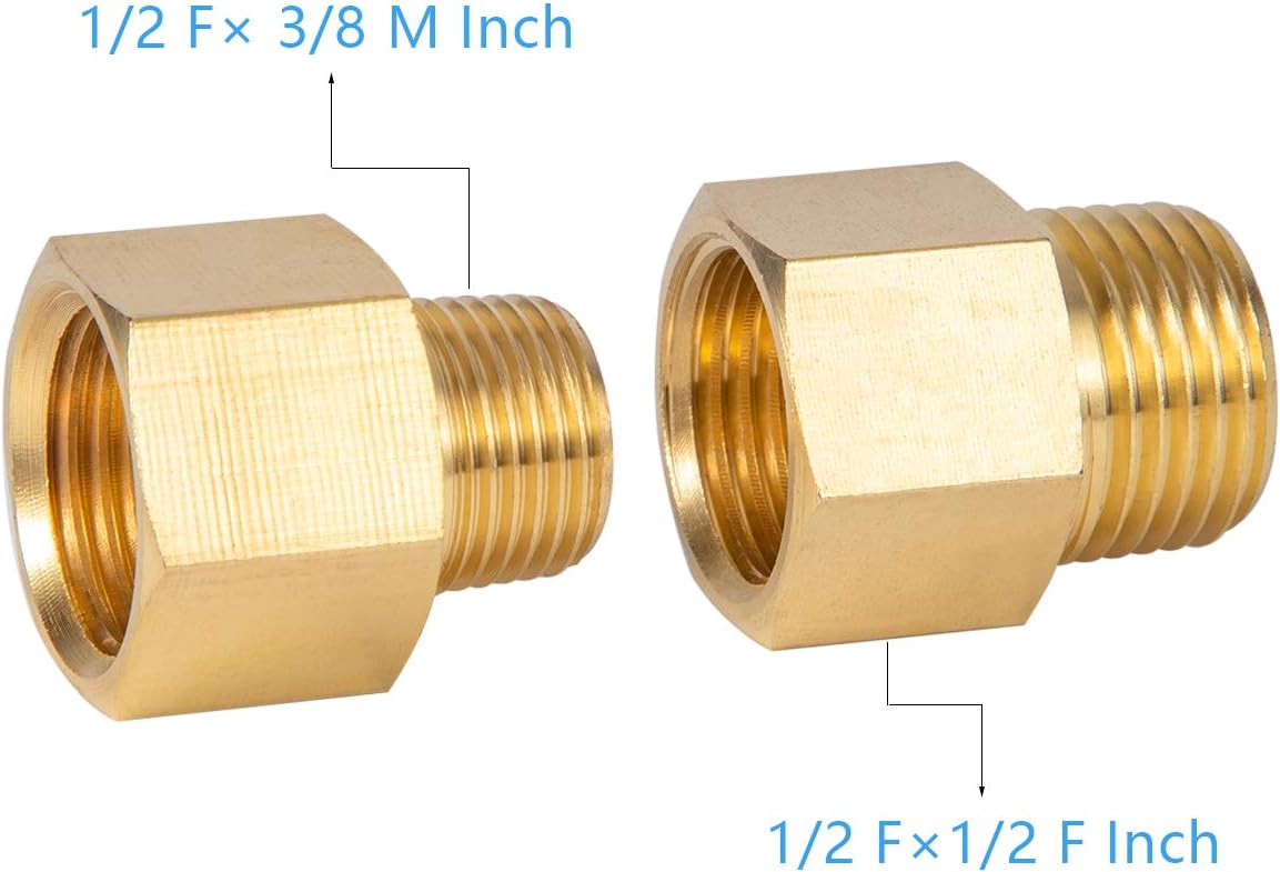Brass Pipe Fitting Reducer Adapter1/2" NPT Female X 1/2" NPT Male Extension Connector （4-Pack）