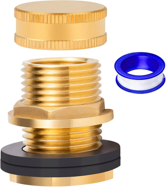 Brass Male Garden Hose Bulkhead Fitting Drain/Flush Port Kit 1/2" Female 3/4" Male Soild Brass Water Tank Connector Bulkhead Tank Fitting With 2 Rubber Ring Stablizing 1pc