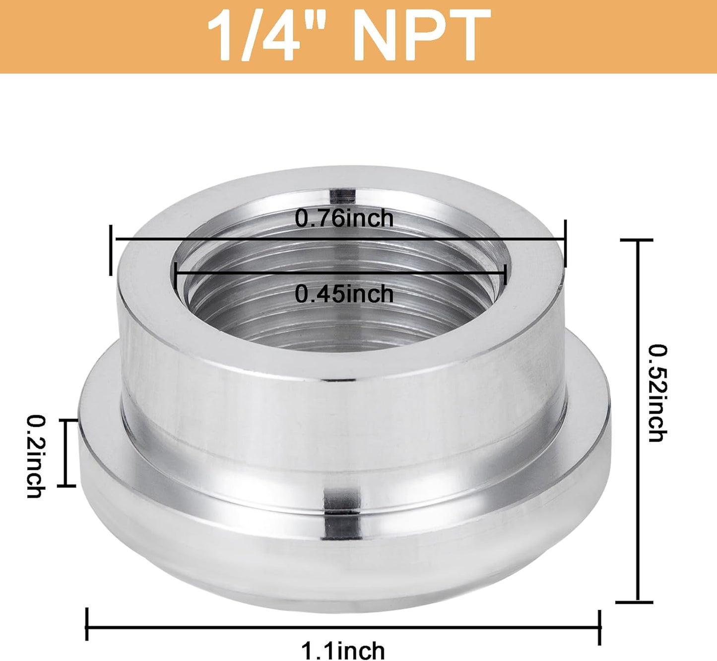 1/4" NPT Female Weld on Bung Fitting Aluminum（2PCS）
