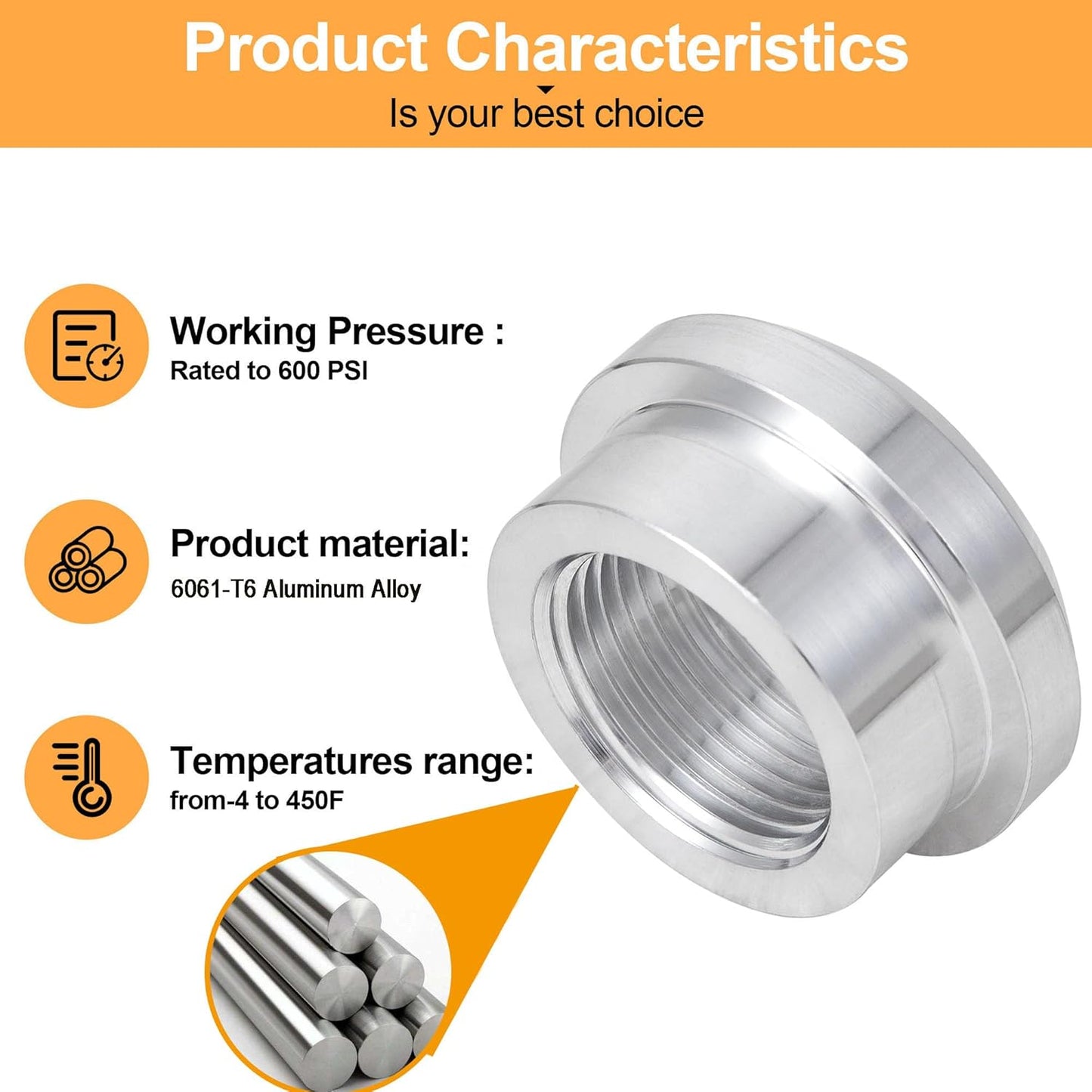 1/4" NPT Female Weld on Bung Fitting Aluminum（2PCS）
