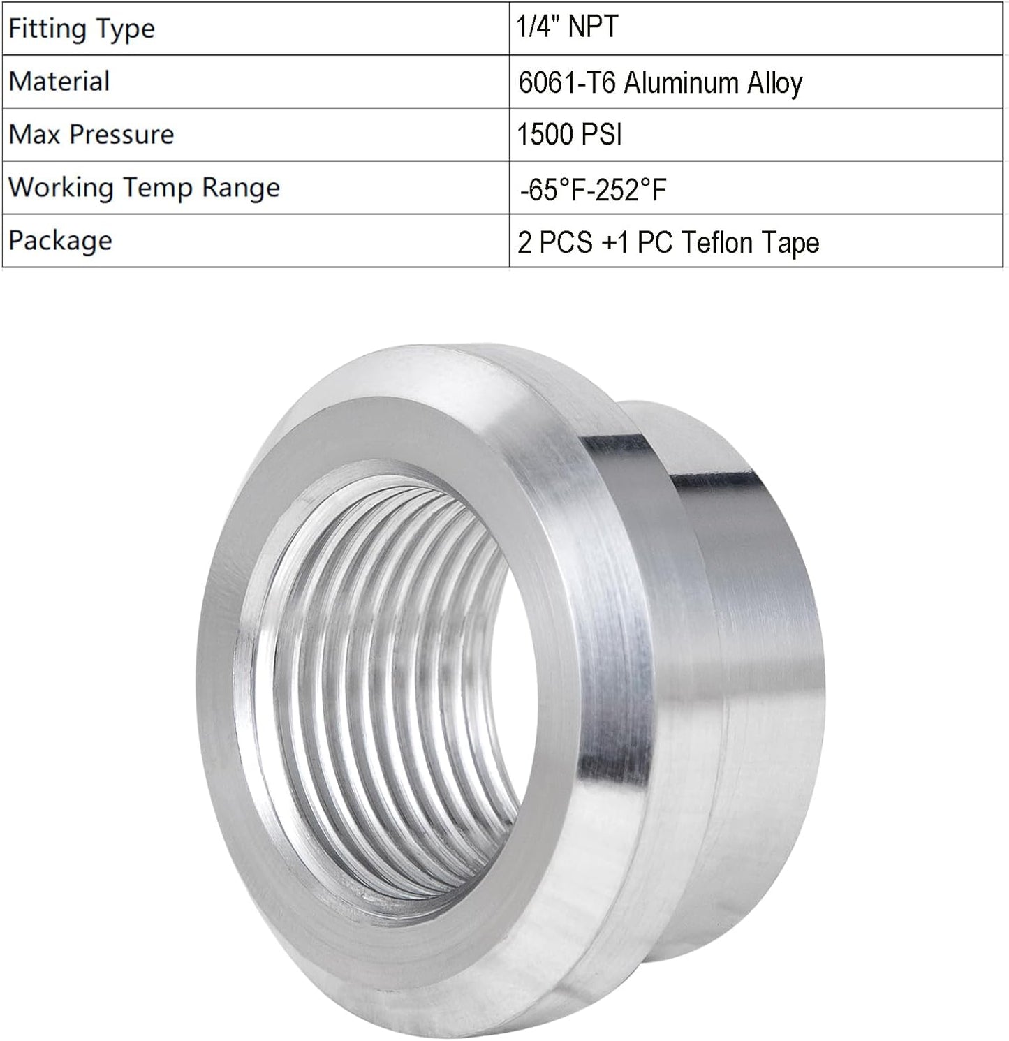 1/4" NPT Female Weld on Bung Fitting Aluminum（2PCS）