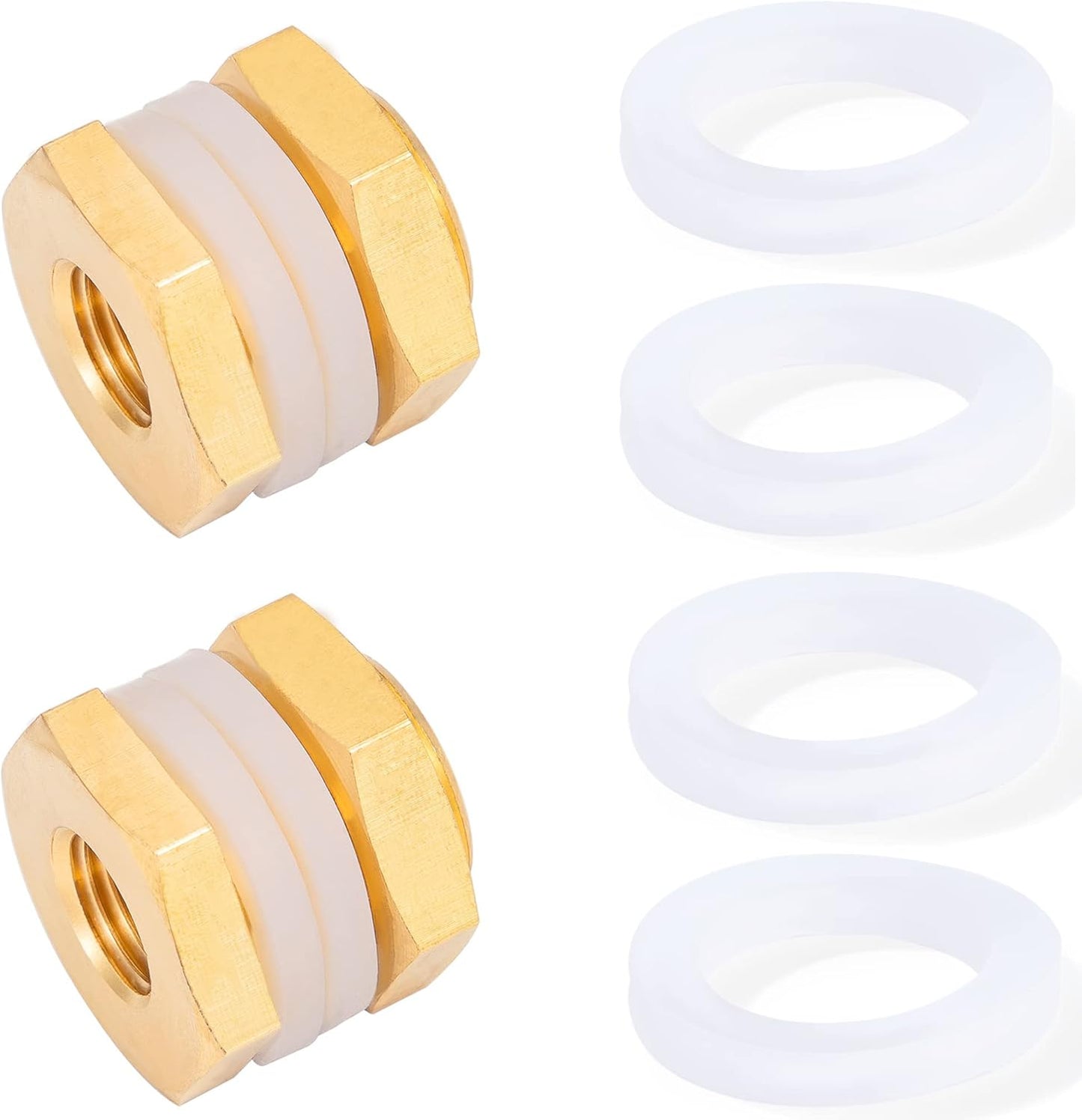 2Pack 1/4" Female NPT and 1/2" Male GHT Bulk Head Pipe Fitting Bulkhead Tank Fitting Coupler Coupling With 4 Silicone gasket