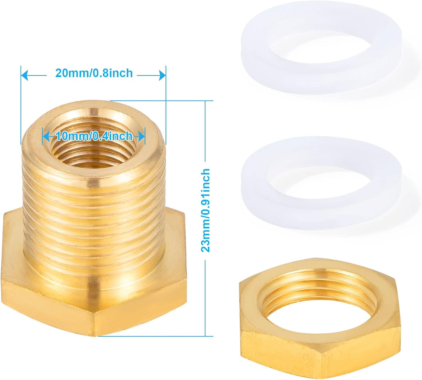 2Pack 1/4" Female NPT and 1/2" Male GHT Bulk Head Pipe Fitting Bulkhead Tank Fitting Coupler Coupling With 4 Silicone gasket