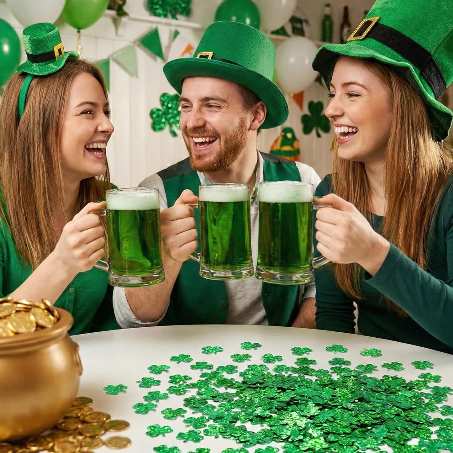 St.Patrick's Day Confetti - 3000Pcs Glitter Green Shamrock Confetti St.Patrick's Day Party Favor Decoration Lucky Clover Irish Table Scatter Confetto for Sanit Patricks Day Decor(105G)