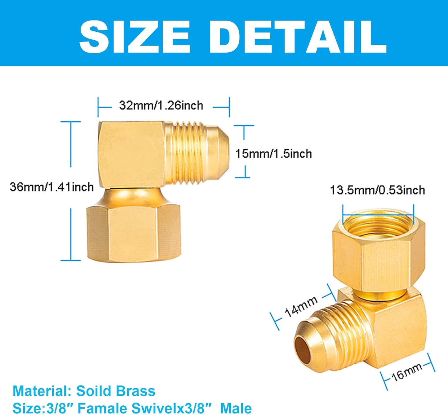 1PC 90° Elbow Connector Replacement for Olympian Low Pressure Gas Fired Heaters Brass 3/8" female swivel flare x 3/8" male flare