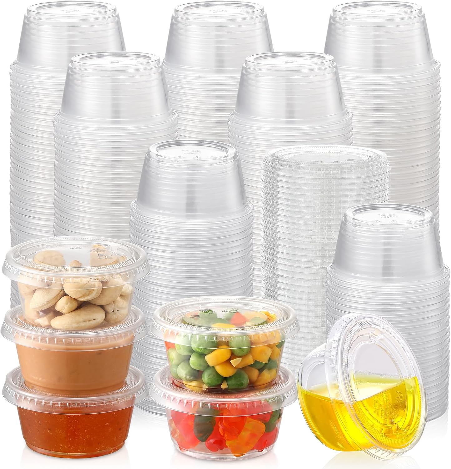 200 Sets - 2 oz Jello Shot Cups, Portion Cups With Lids, Airtight and Stackable Small Plastic Containers