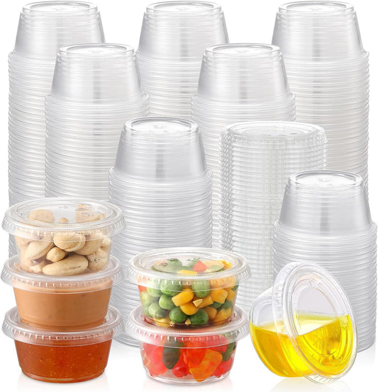 200 Sets - 2 oz Jello Shot Cups, Portion Cups With Lids, Airtight and Stackable Small Plastic Containers