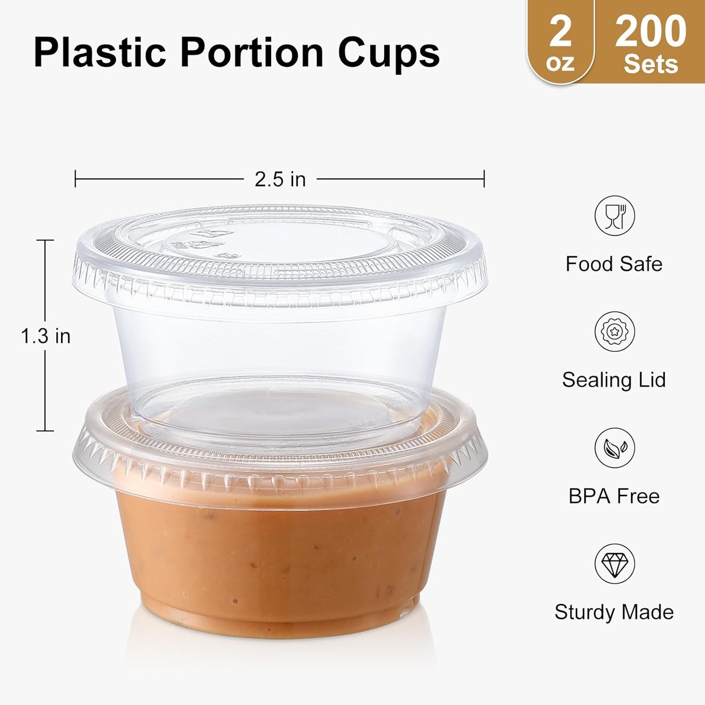 200 Sets - 2 oz Jello Shot Cups, Portion Cups With Lids, Airtight and Stackable Small Plastic Containers
