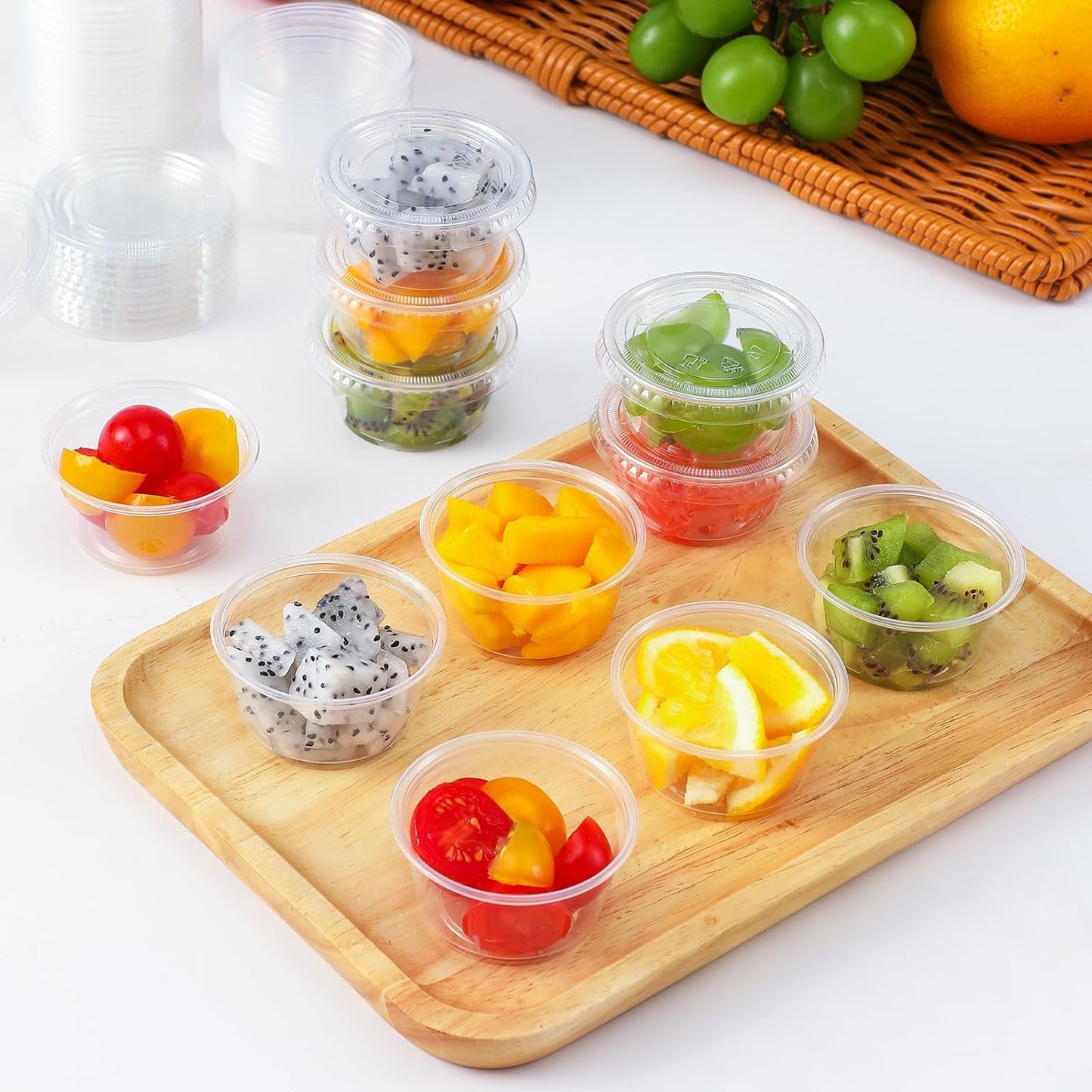 200 Sets - 2 oz Jello Shot Cups, Portion Cups With Lids, Airtight and Stackable Small Plastic Containers