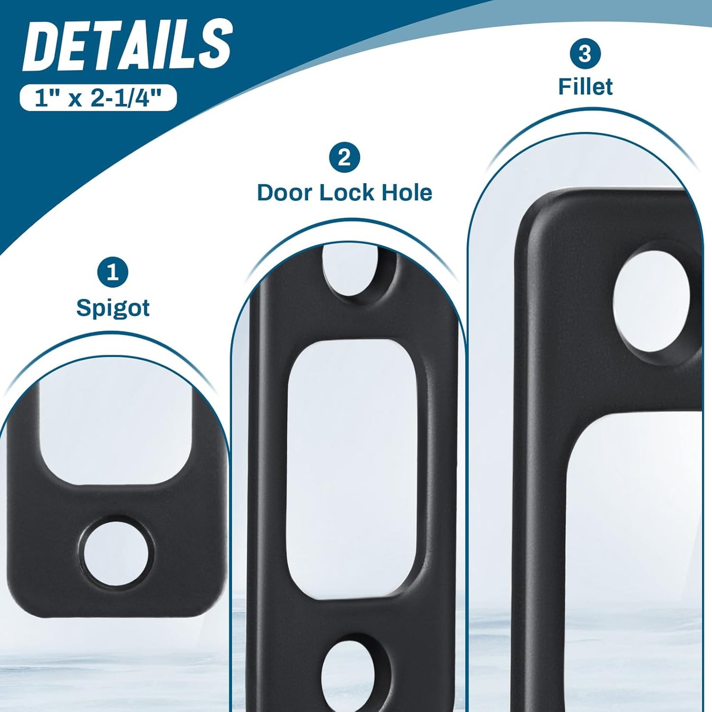 8 Pcs 1" x 2-1/4" Door Deadbolt Strike Plate Carbon Steel Round Corner Door Backplate Heavy Duty Strike Plate with 16 Pcs Screws for Home Office Residential Use, Matte Black