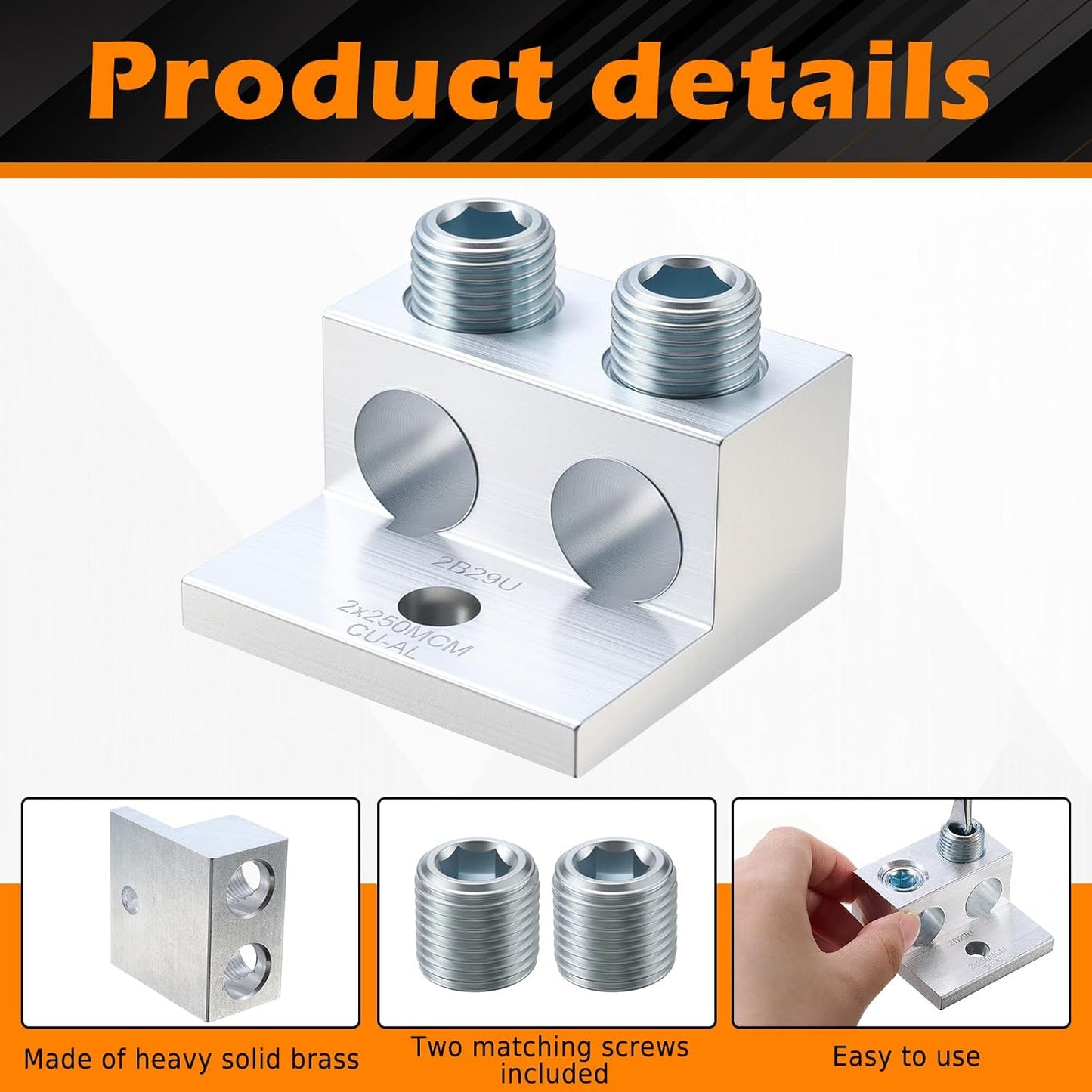 2 Pieces Dual Aluminum Ground Lug Dual Rated Double Wire Barrel Aluminum Mechanical Lug (250 Mcm-6sol)