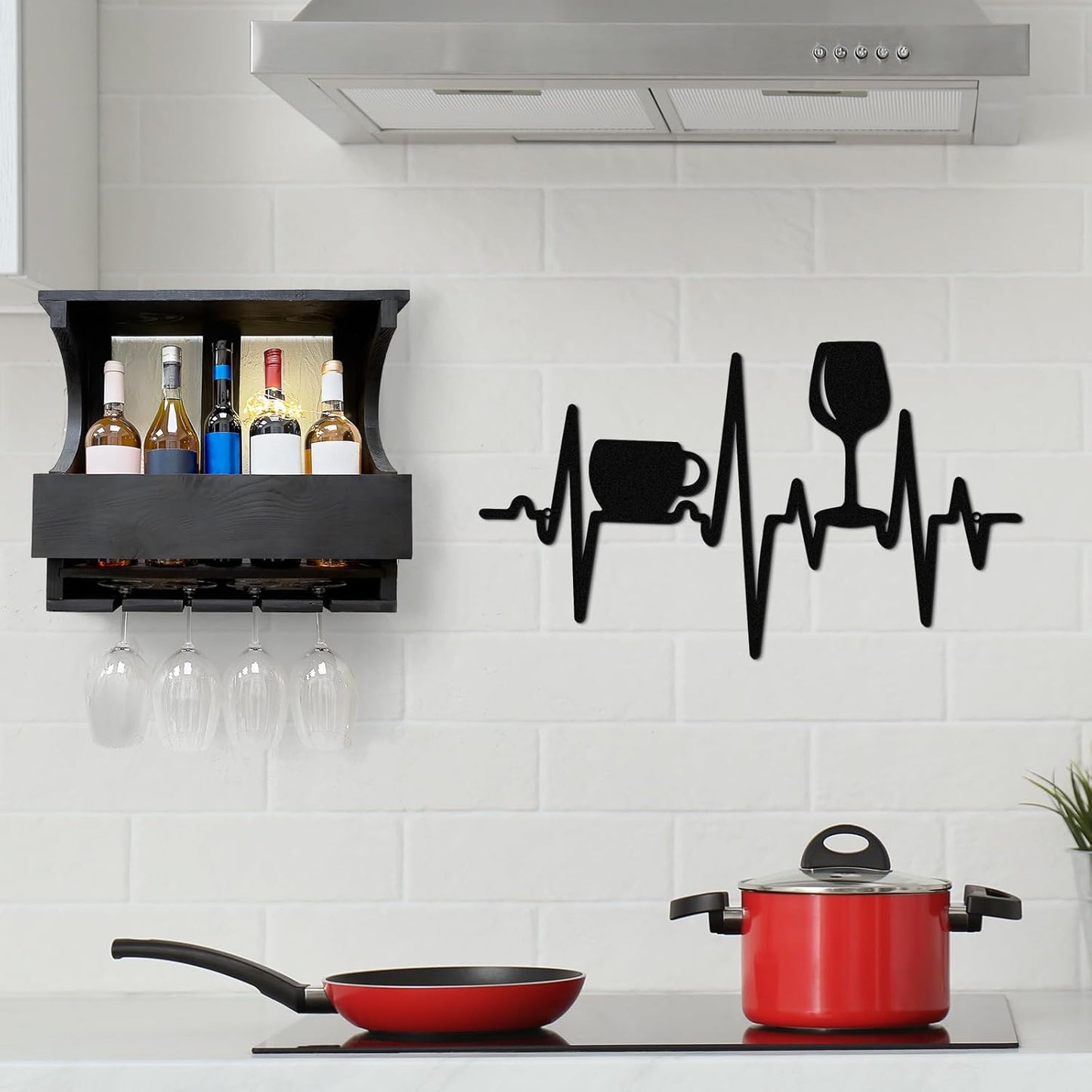 Heartbeat Coffee and Wine Bar Sign 15.75 x 9.04 Inch Rustic Black Metal Wine Art Wall Decor Wall Hanging for Farmhouse Kitchen Home Bar Cafe Decor