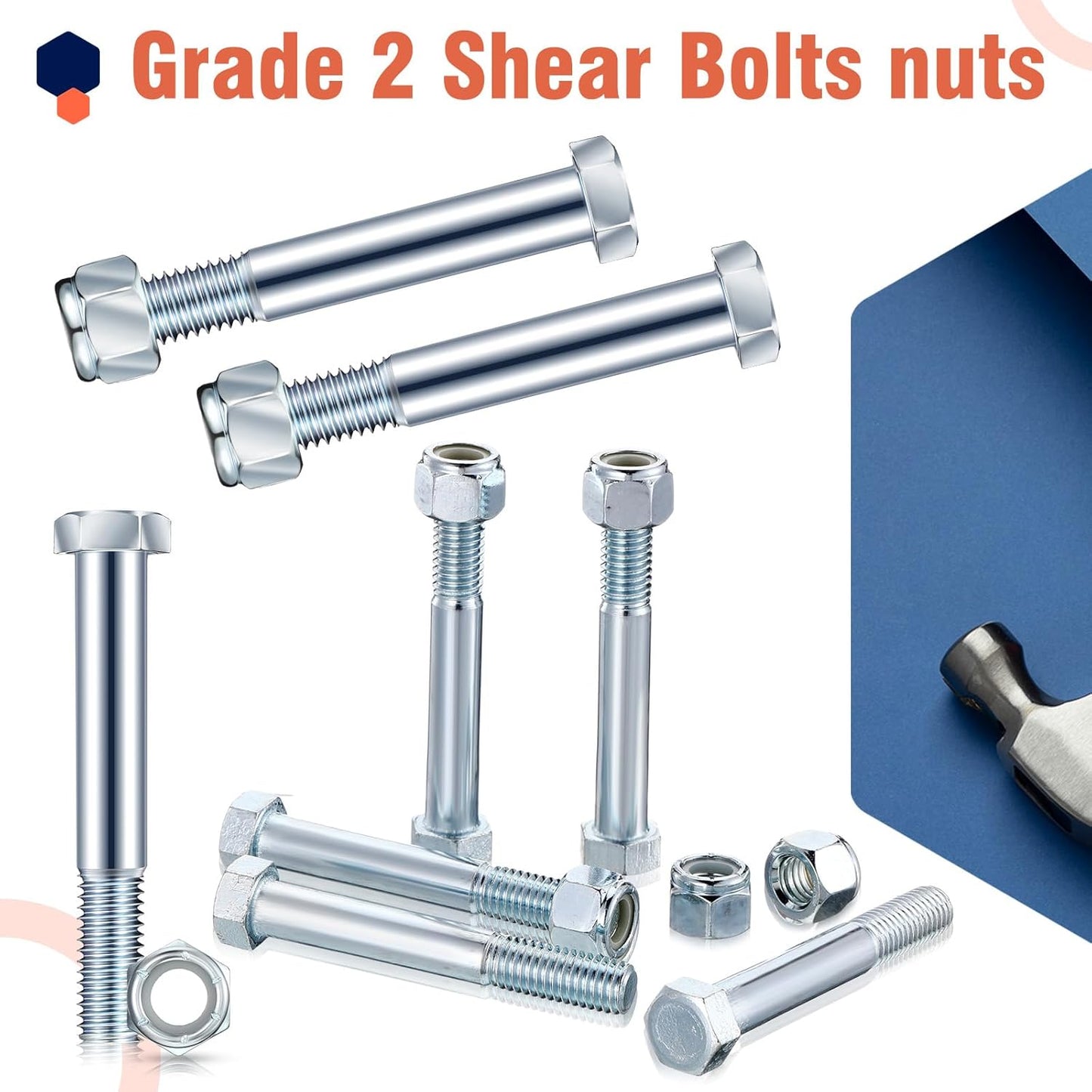 5 Pack Grade 2 Shear Bolts for Rotary Cutters Bolts and Lock Nuts Kit 1/2" x 3-1/2" with Nylock Nuts Fit Brush Cutter Tractor Gearboxes Compatible with Rotary Cutters Mill Grad (Half Thread)