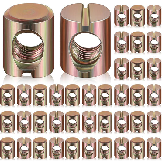 50 Pcs Metric M6 Barrel Nuts Cross Dowels Slotted Nuts Bunk Bed Replacement Hardware Headboard Hardware Kit for Baby Bed Crib Chairs Furniture M6 x 10 mm x 13 mm(Gold)