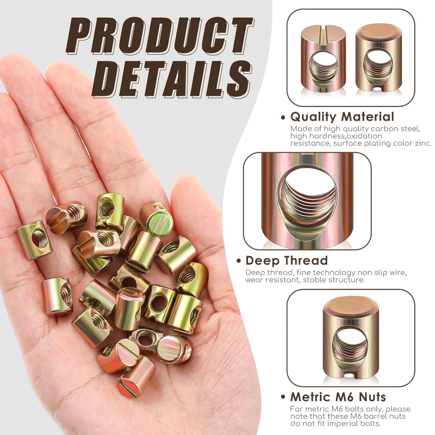 50 Pcs Metric M6 Barrel Nuts Cross Dowels Slotted Nuts Bunk Bed Replacement Hardware Headboard Hardware Kit for Baby Bed Crib Chairs Furniture M6 x 10 mm x 13 mm(Gold)