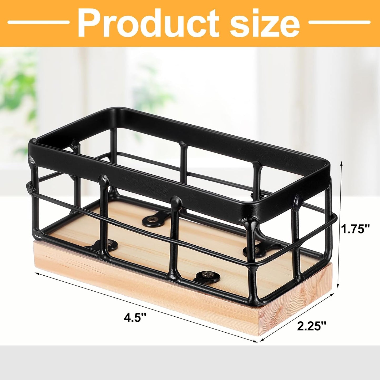 Sugar Packet Basket Iron Sugar Organizer with Wooden Base Small Caddy Iron Organizer Coffee Creamer Holder Tea Bag Caddy Holder for Coffee Bar Kitchen Home (1 Set)