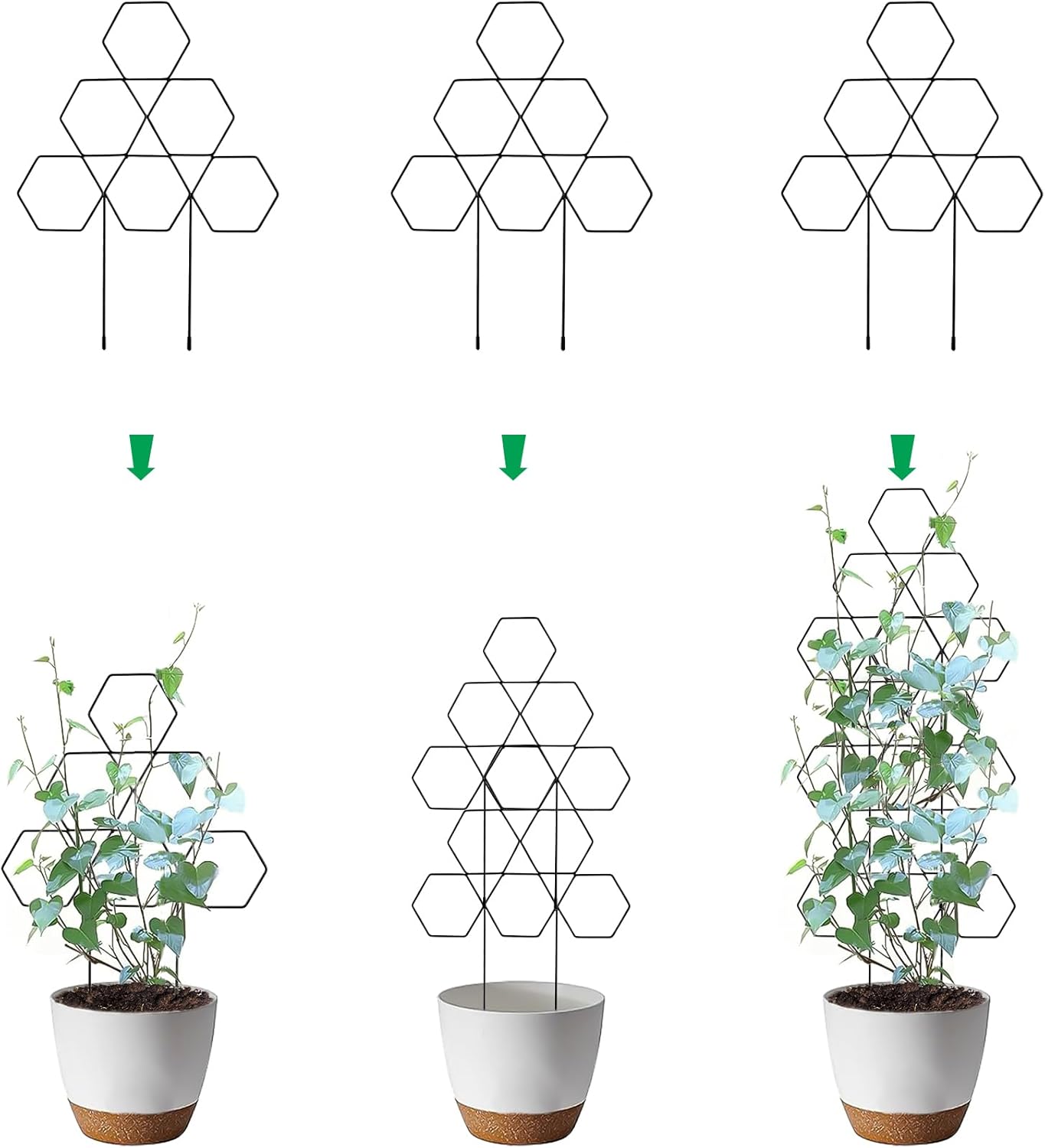Plant Trellis for Climbing Plants Indoor 3 Pack Stackable Outdoor DIY Metal Trellis for Potted Plants 15.7 Inch Small Honeycomb Garden Trellis for Vines Clematis Wisteria Houseplant(Black)