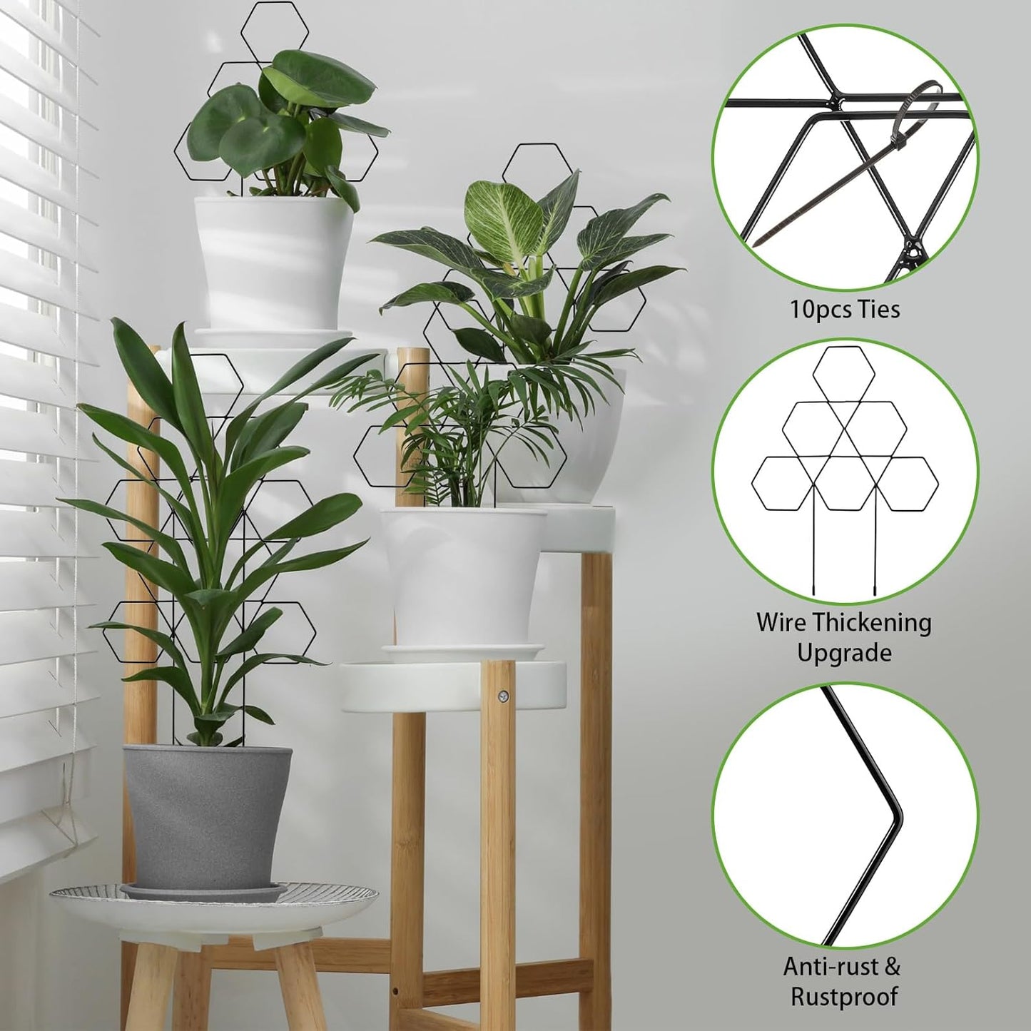 Plant Trellis for Climbing Plants Indoor 3 Pack Stackable Outdoor DIY Metal Trellis for Potted Plants 15.7 Inch Small Honeycomb Garden Trellis for Vines Clematis Wisteria Houseplant(Black)