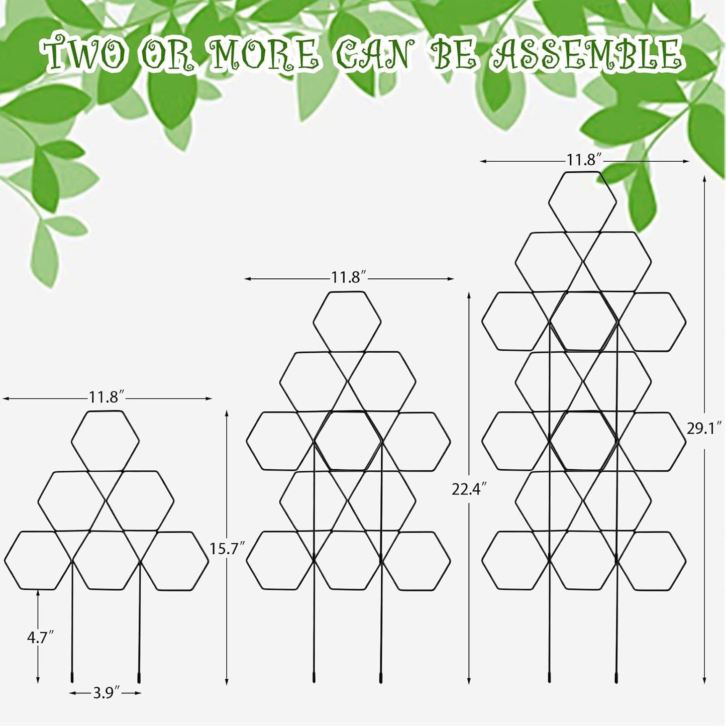Plant Trellis for Climbing Plants Indoor 3 Pack Stackable Outdoor DIY Metal Trellis for Potted Plants 15.7 Inch Small Honeycomb Garden Trellis for Vines Clematis Wisteria Houseplant(Black)