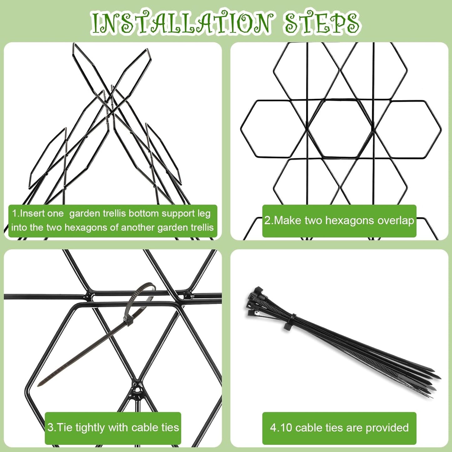 Plant Trellis for Climbing Plants Indoor 3 Pack Stackable Outdoor DIY Metal Trellis for Potted Plants 15.7 Inch Small Honeycomb Garden Trellis for Vines Clematis Wisteria Houseplant(Black)