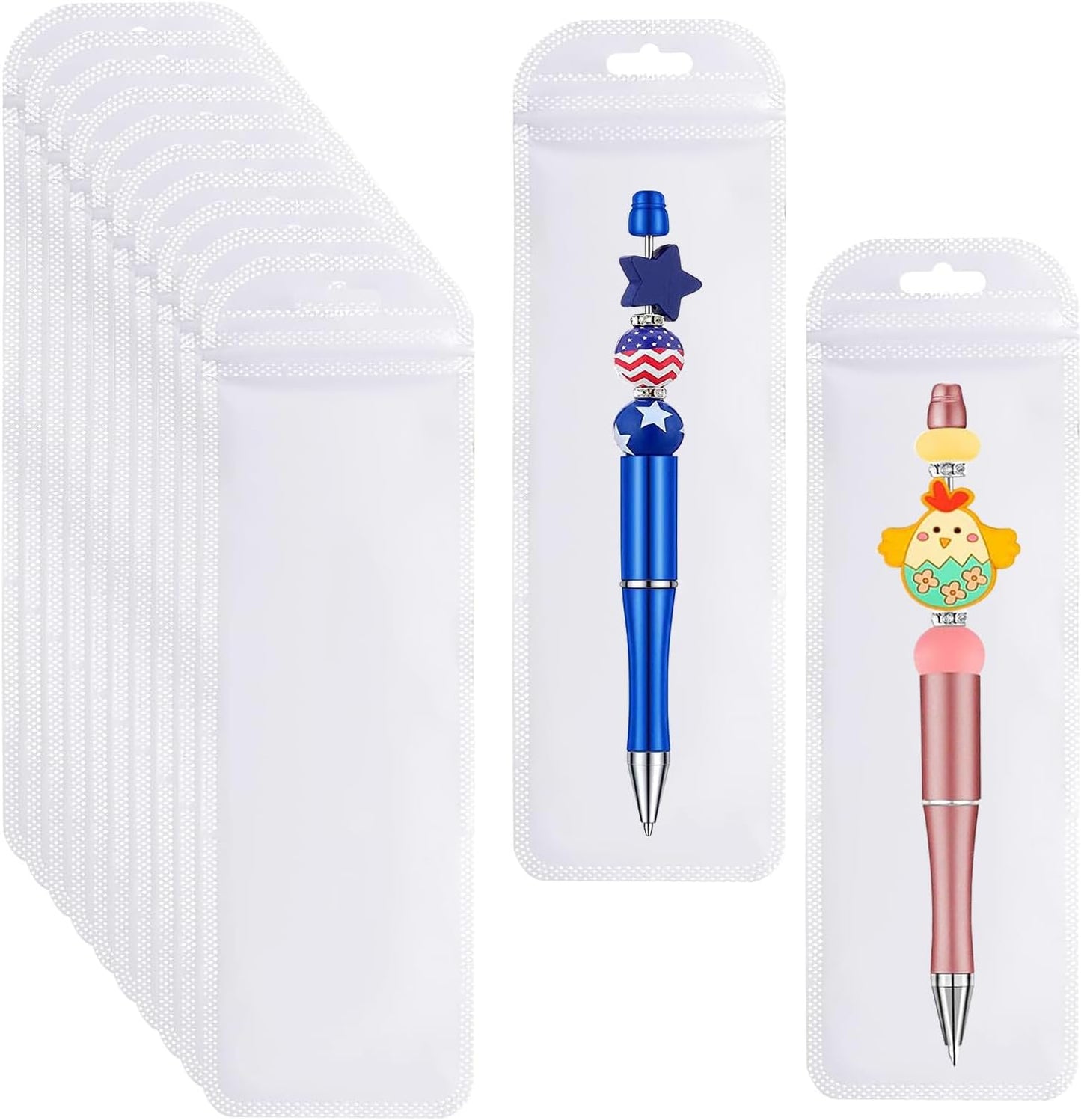 100Pcs Resealable Beadable Pen Packaging Bags,Clear Pen Pouch Bags Great for Focal Bead Pen Small Business Office Home Party Favor Food Storage Cookies Sample Jewelry Snack (2.75x8.66inch)