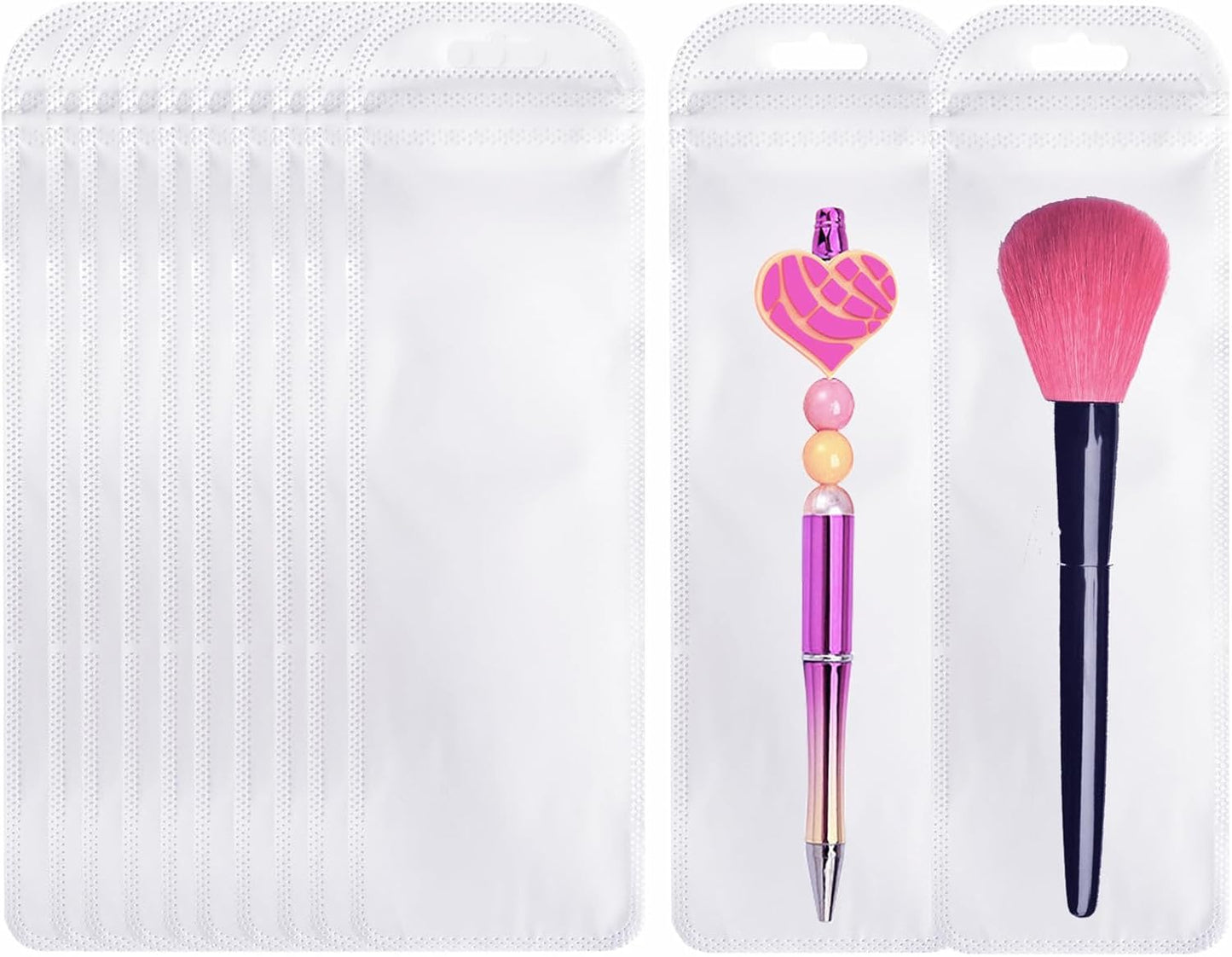 100Pcs Resealable Beadable Pen Packaging Bags,Clear Pen Pouch Bags Great for Focal Bead Pen Small Business Office Home Party Favor Food Storage Cookies Sample Jewelry Snack (2.75x8.66inch)