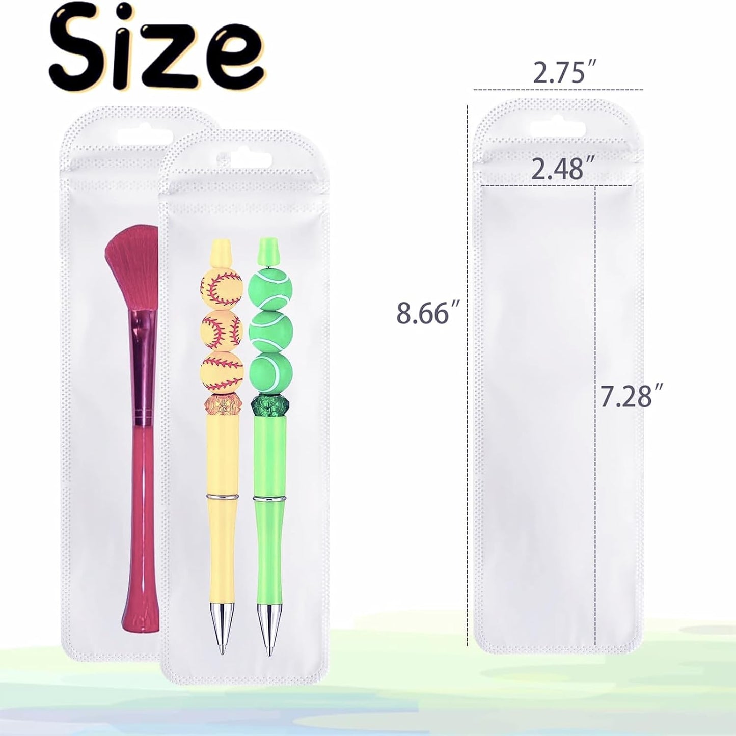 100Pcs Resealable Beadable Pen Packaging Bags,Clear Pen Pouch Bags Great for Focal Bead Pen Small Business Office Home Party Favor Food Storage Cookies Sample Jewelry Snack (2.75x8.66inch)