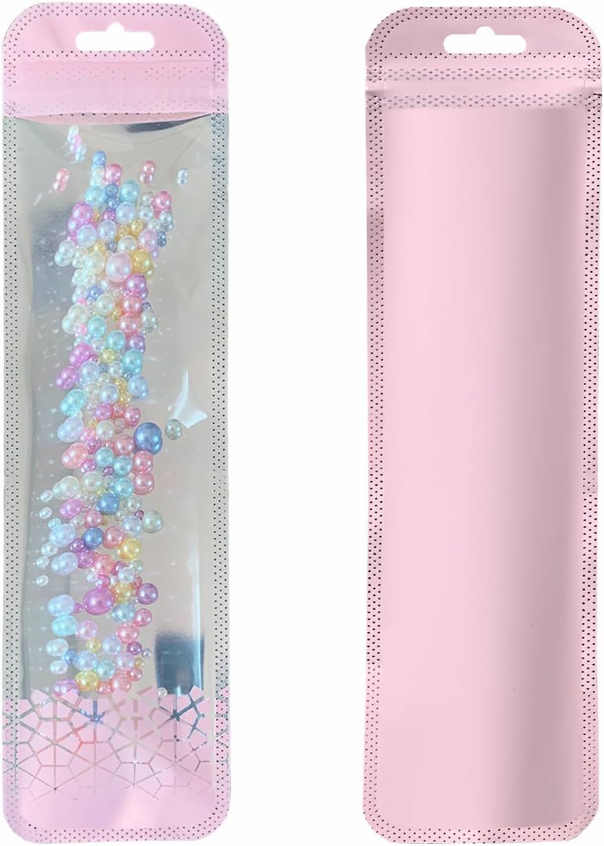 100 Pack Holographic Pen Bags Clear Resealable Bags,Resealable Zipper Pouch Bead Packaging for Pen,Jewelry,Brushes，Lipgloss Small Business 2.16x8.6inch