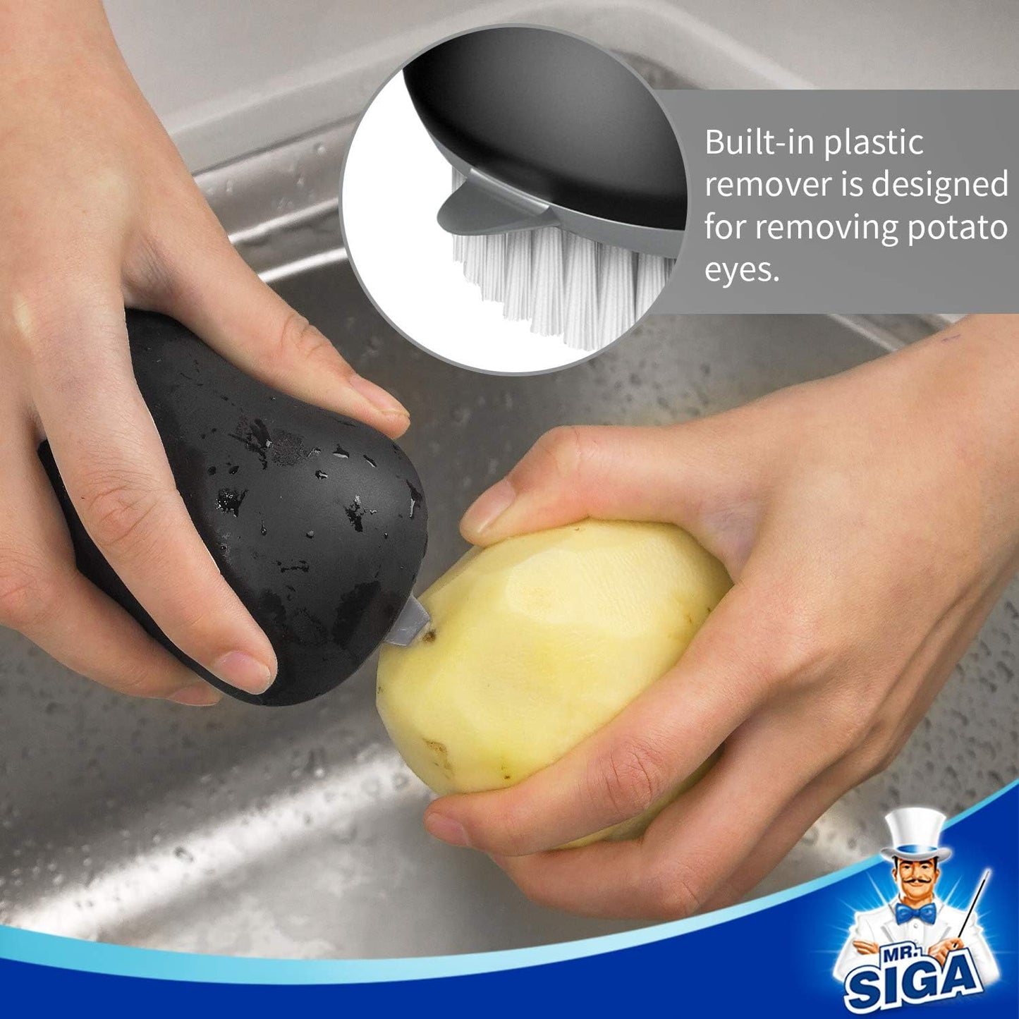 Fruit and Vegetable Cleaning Brush with Non Slip Comfortable Grip, Pack of 2, Black