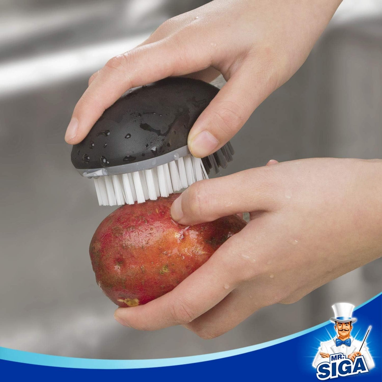 Fruit and Vegetable Cleaning Brush with Non Slip Comfortable Grip, Pack of 2, Black