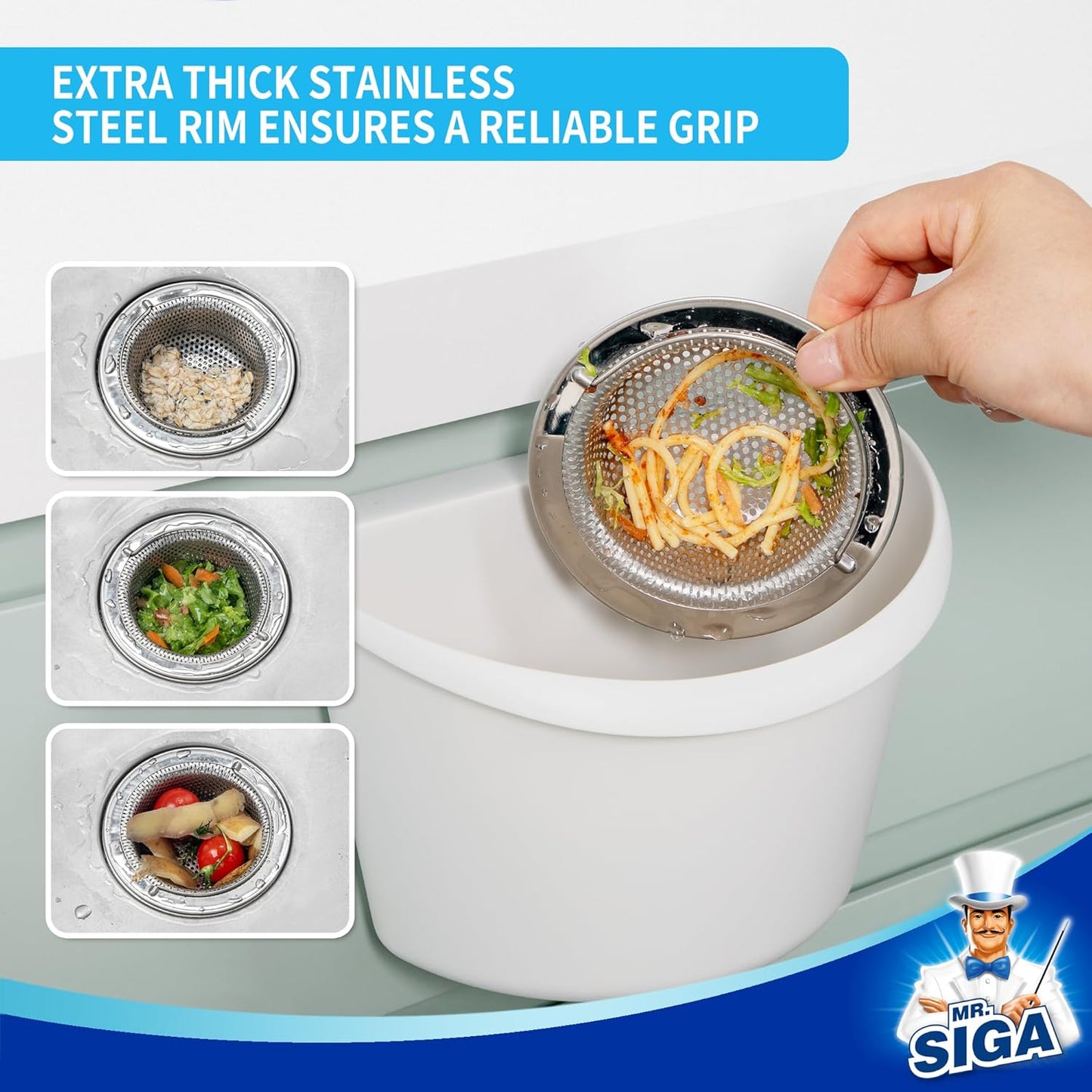 Kitchen Sink Strainer, Stainless Steel Sink Drain Strainer, Dishwasher Safe, 2 Pack