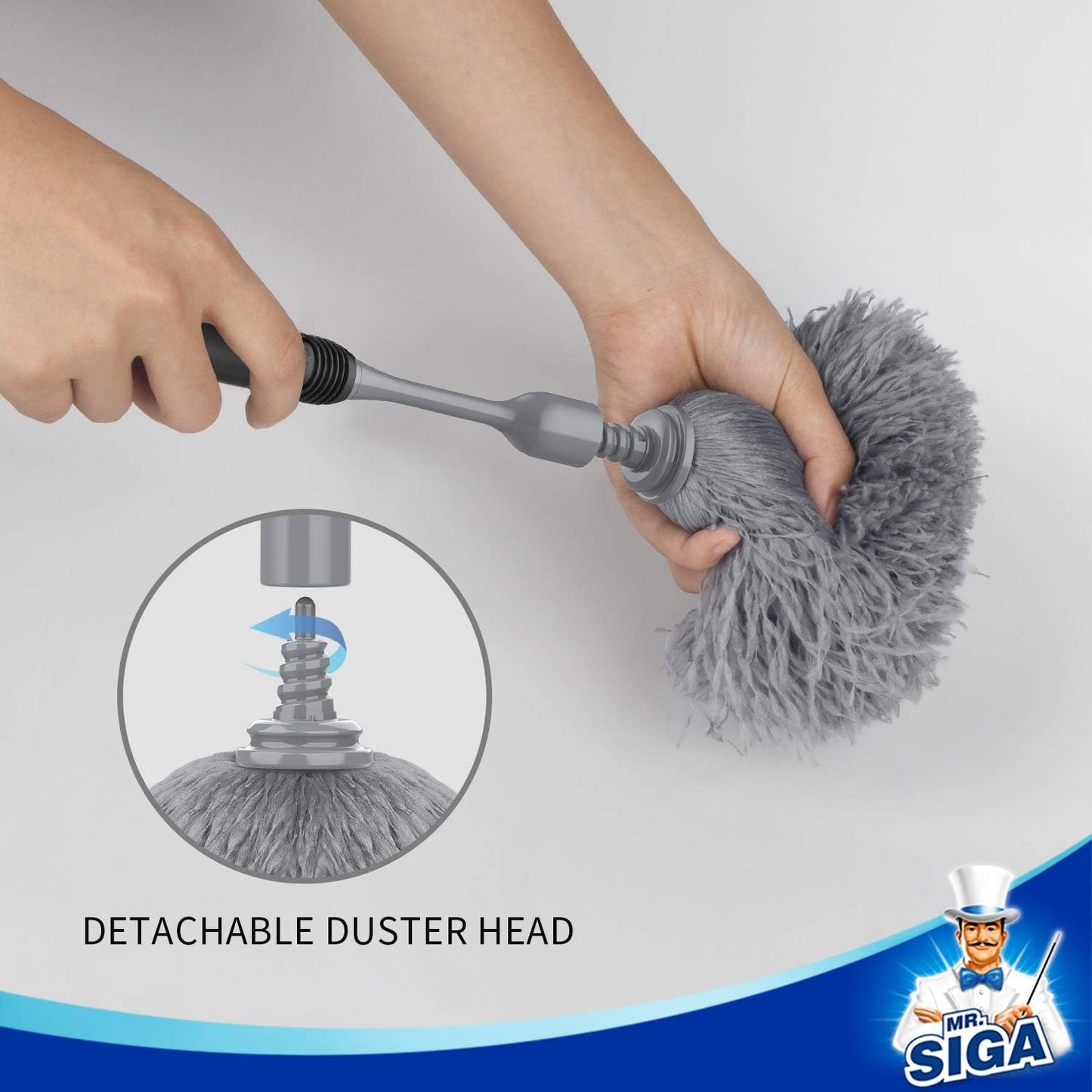 Microfiber Delicate Duster, Comfortable Non Slip Handle, Detachable Washable Duster Head, Gray & Black