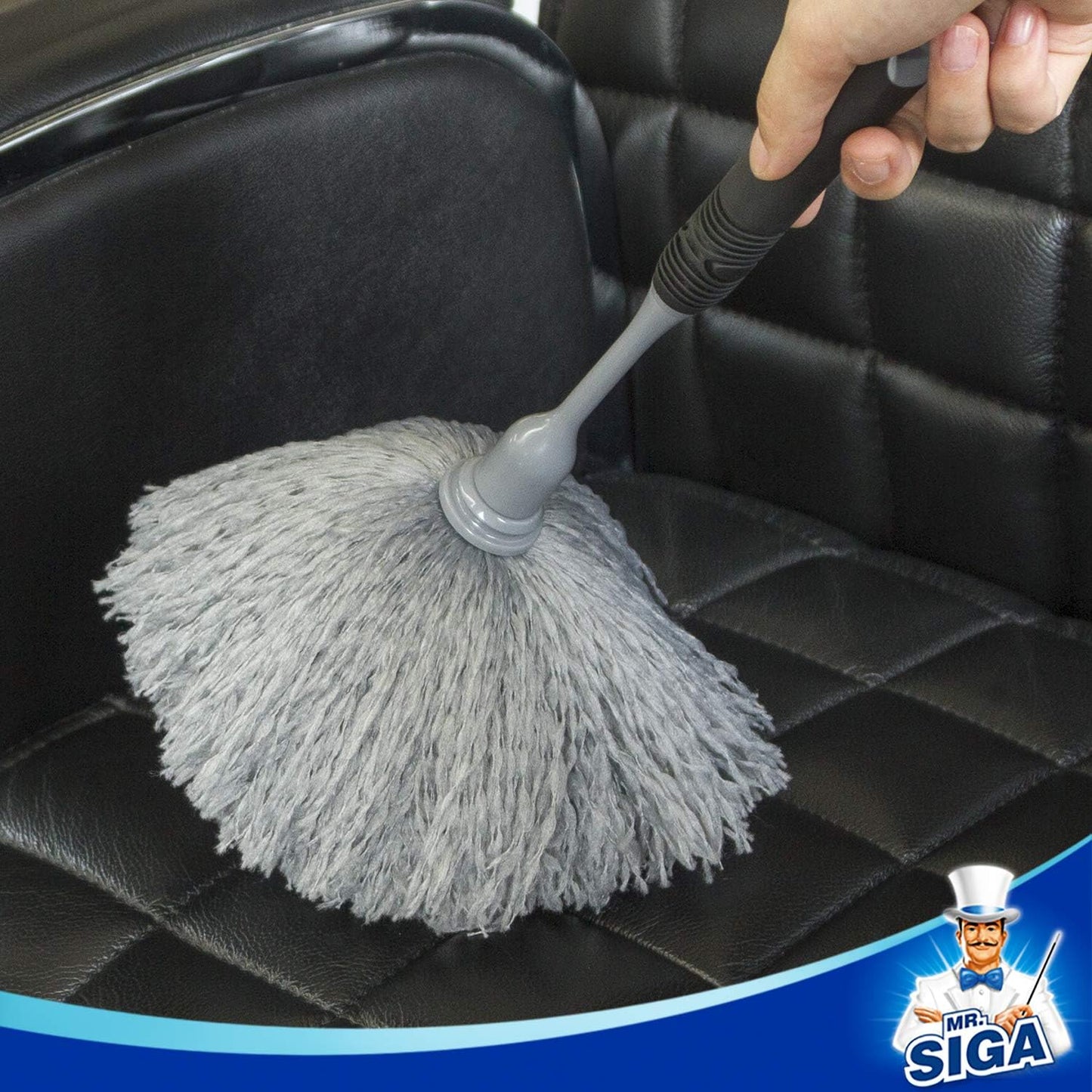 Microfiber Delicate Duster, Comfortable Non Slip Handle, Detachable Washable Duster Head, Gray & Black