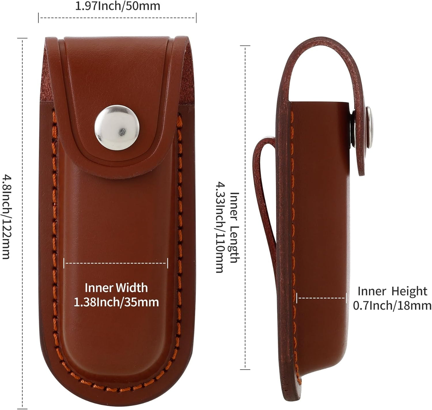 Pocket Knife Sheath, 4" Folding Pocket EDC Knife Case, Portable Pouch Knife Leather Holster with Snap Closure and Belt Loop, Accessory for Outdoor Climbing, Camping, Cycling and Hiking, Brown