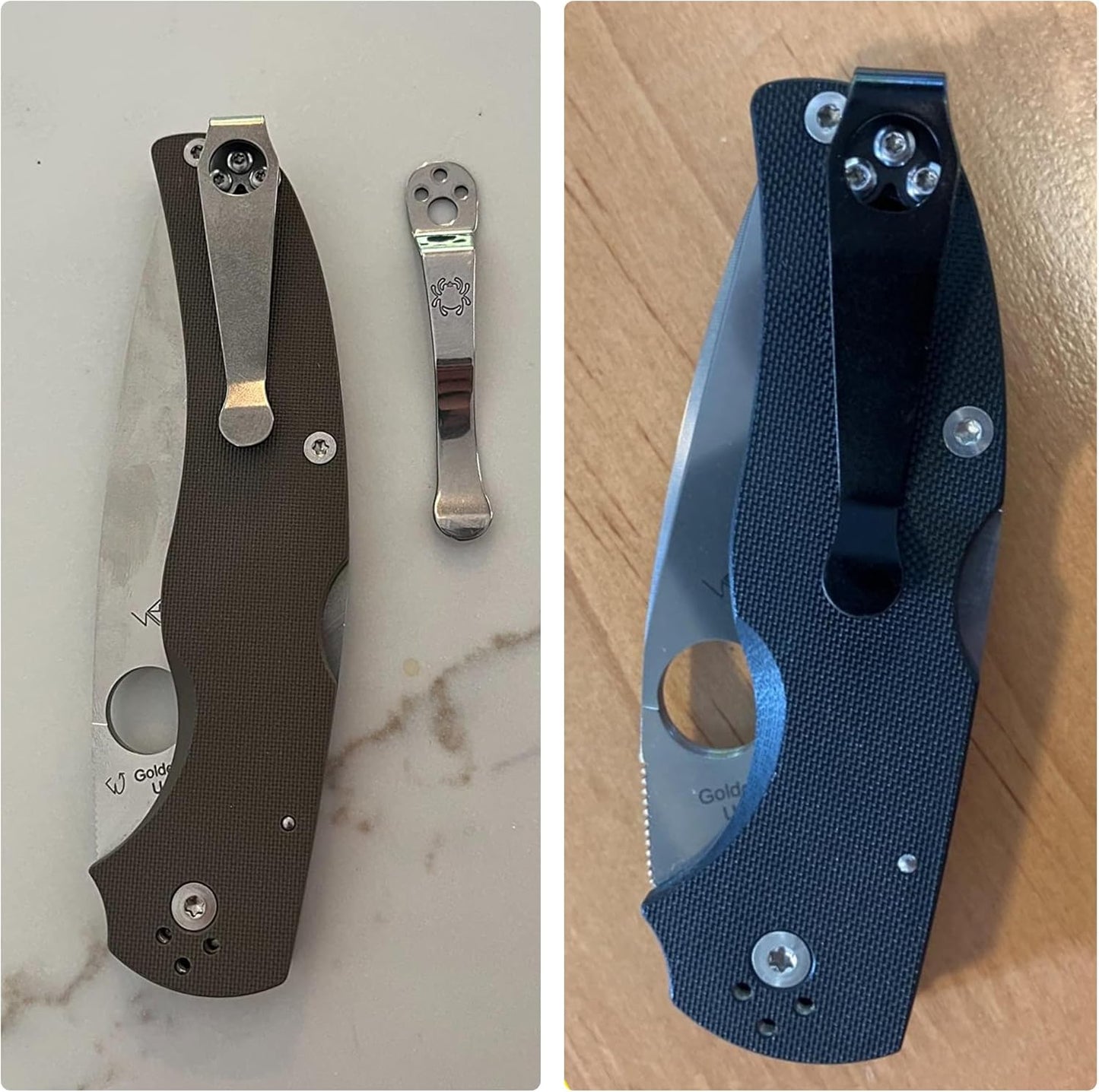 Titanium Deep Carry Pocket Clip for Spyderco Para 3, Paramilitary 2 and More Models Knives, Premium Custom-made Pocket Clip with 3 Pieces Screws, Black