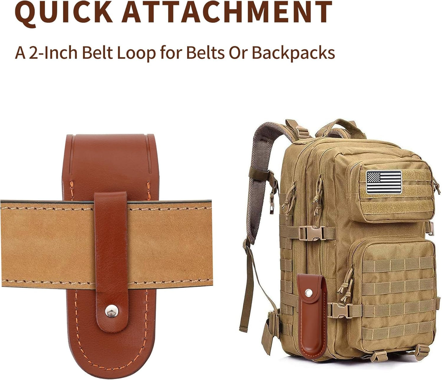 Pocket Knife Sheath, 5" Folding Pocket EDC Knife Case, Portable Pouch Knife Leather Holster with Snap Closure and Belt Loop, Accessory for Outdoor Climbing, Camping, Cycling and Hiking, Brown
