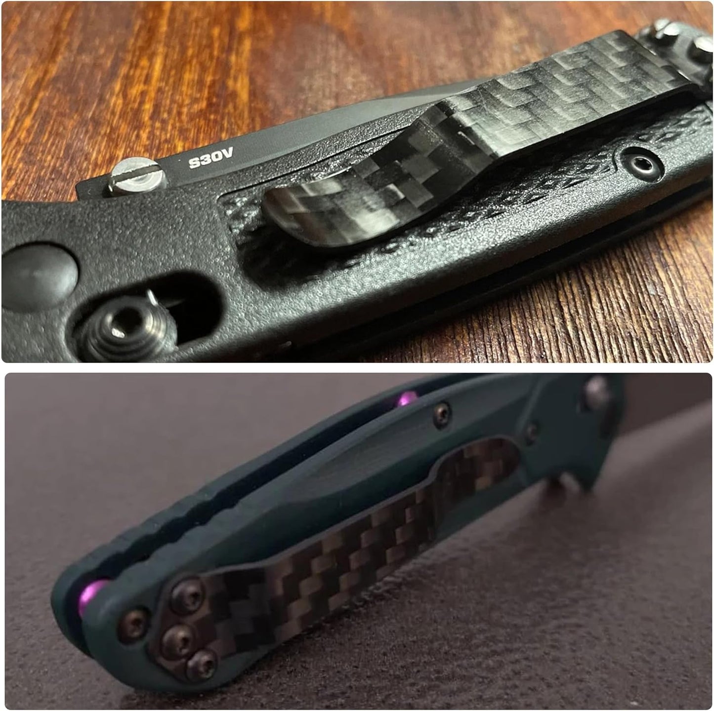 Carbon Fiber Pocket Clip Fits For Benchmade Bugout, Osborne, Bailout, Griptilian, 710, 551, 810, 940, 941, 943, 530, 707, 581 And More, Premium Custom-made Pocket Clip with 3 Pieces Screws, Black