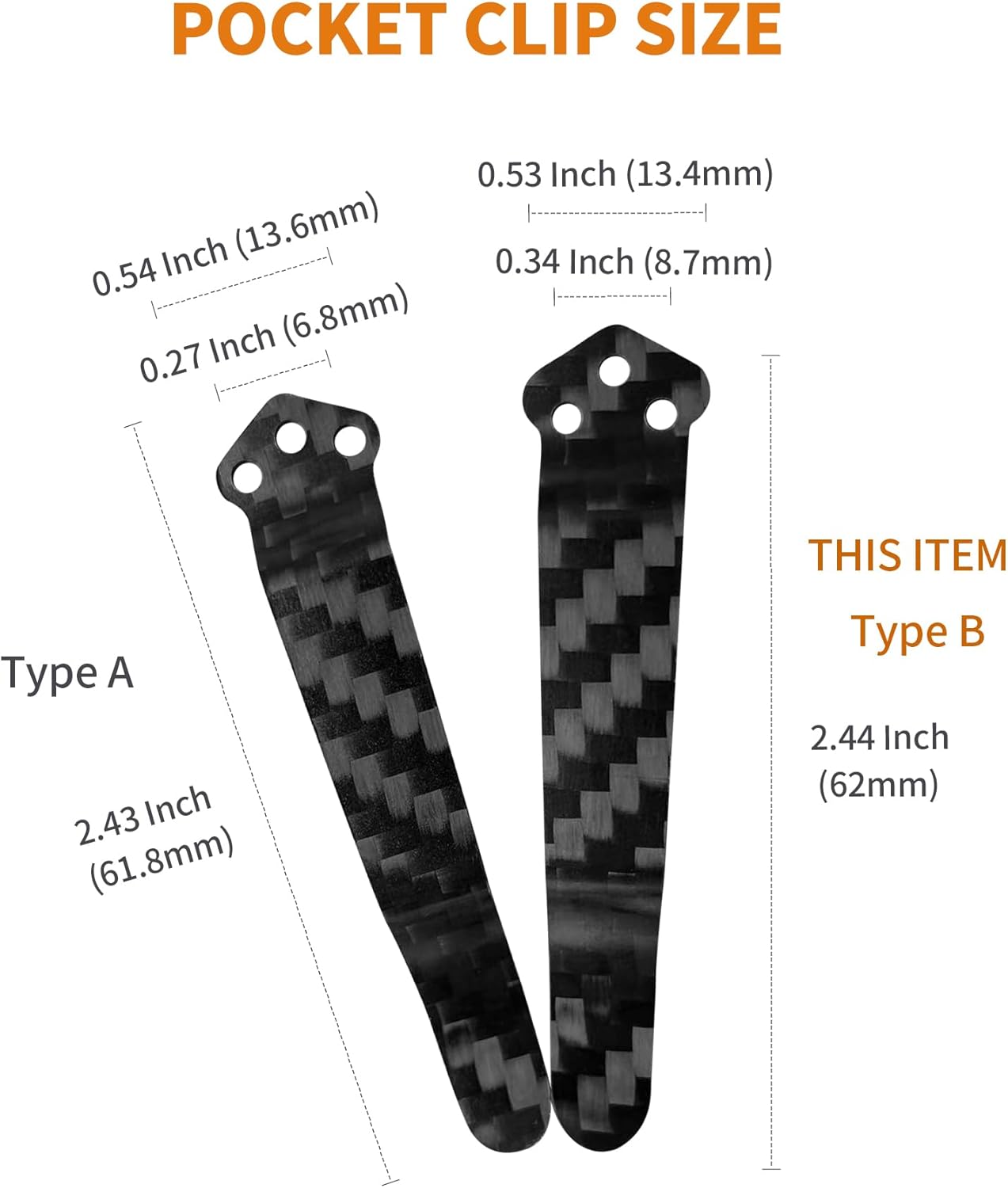 Carbon Fiber Pocket Clip Fits For Benchmade Bugout, Osborne, Bailout, Griptilian, 710, 551, 810, 940, 941, 943, 530, 707, 581 And More, Premium Custom-made Pocket Clip with 3 Pieces Screws, Black