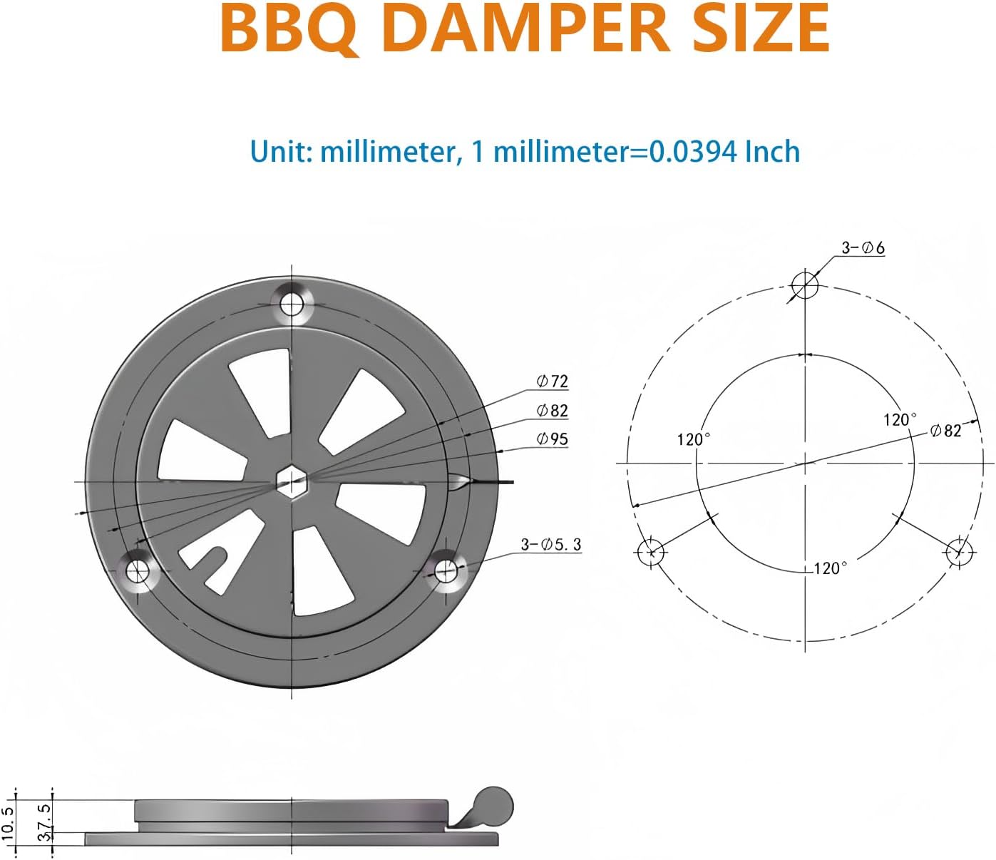 Stainless Steel BBQ Smoker Air Vent - Adjustable Grill Damper for Controlling Airflow - Replacement Parts for Grill and Smoker Vents - 1 Pack