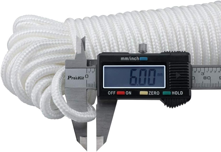 Nylon Rope - 100 Ft White Nylon String, 1/4 Inch Solid Braided Rope, Thick Washing Line for Multi-Purpose Tie Down, Clothesline, Gardening, Craft Projects