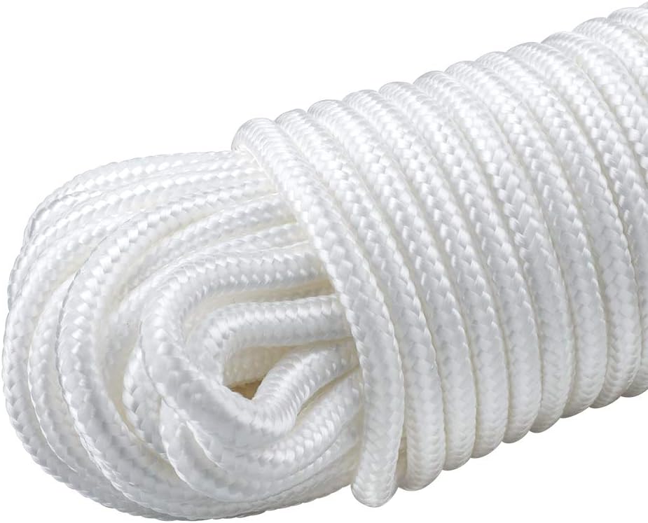 Nylon Rope - 100 Ft White Nylon String, 1/4 Inch Solid Braided Rope, Thick Washing Line for Multi-Purpose Tie Down, Clothesline, Gardening, Craft Projects